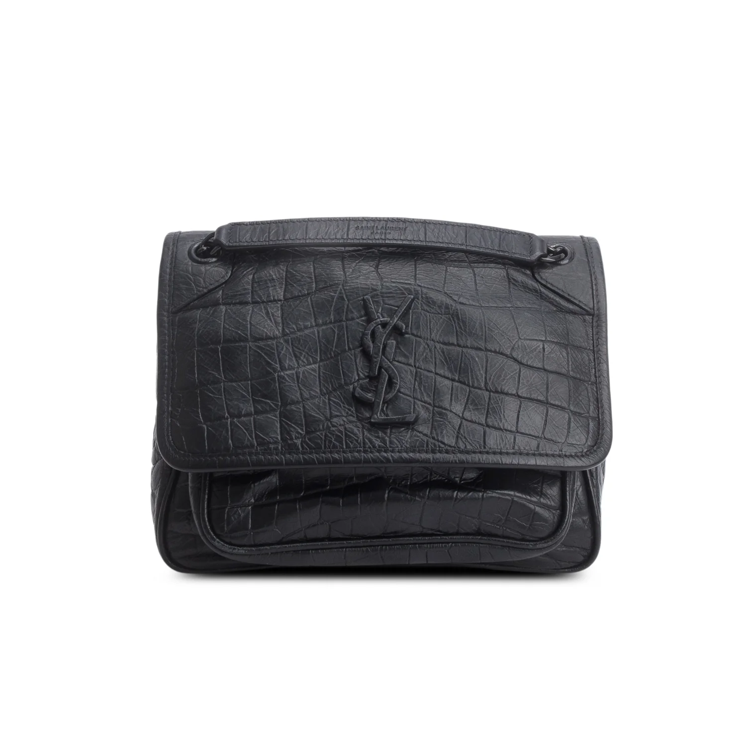 Saint Laurent 2020 Black Croc-Embossed Calfskin Matelasse Leather Baby Niki Shoulder Bag - Image 3