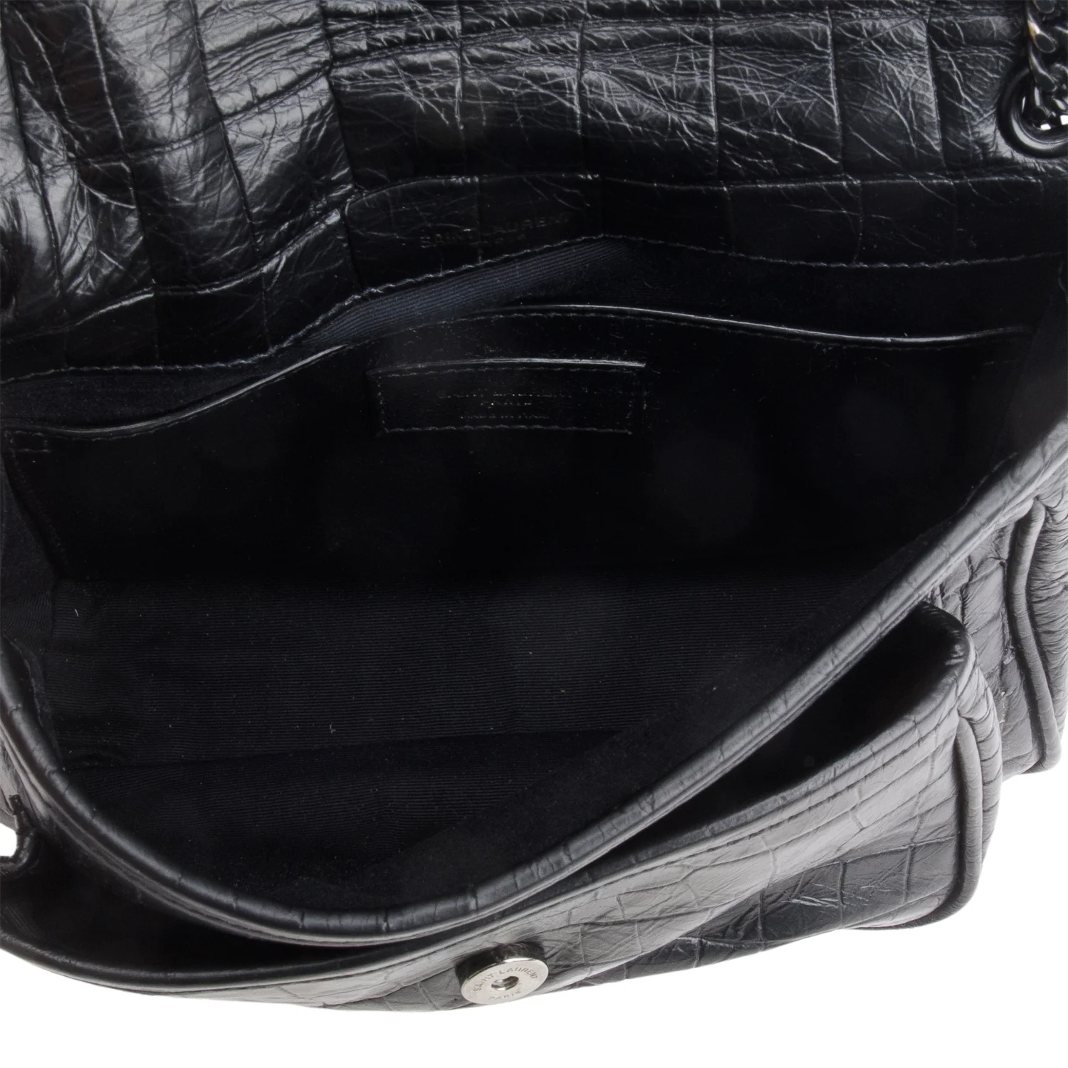 Saint Laurent 2020 Black Croc-Embossed Calfskin Matelasse Leather Baby Niki Shoulder Bag - Image 8