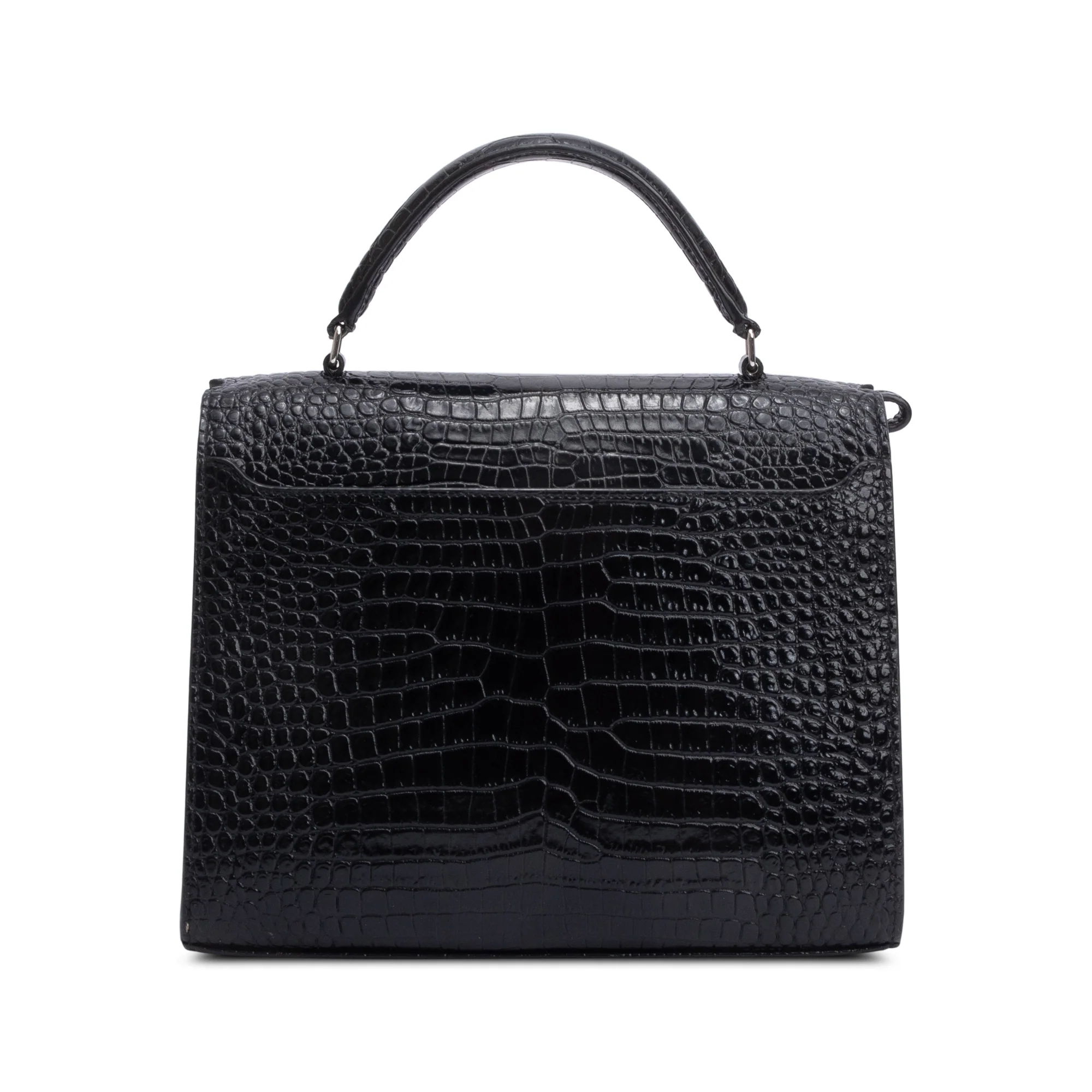 Saint Laurent 2020 Black Croc-Embossed Leather Cassandra Medium Top Handle Bag - Image 5