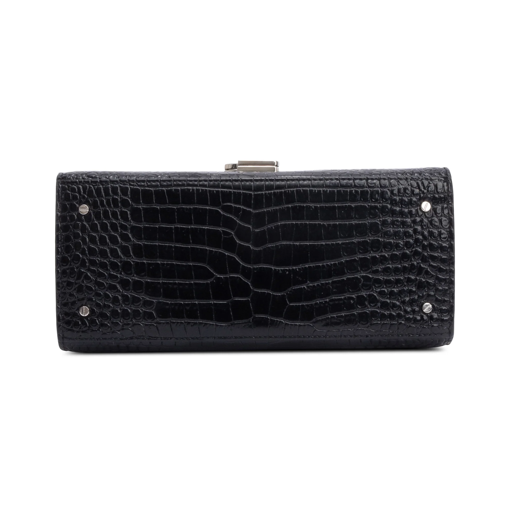 Saint Laurent 2020 Black Croc-Embossed Leather Cassandra Medium Top Handle Bag - Image 7
