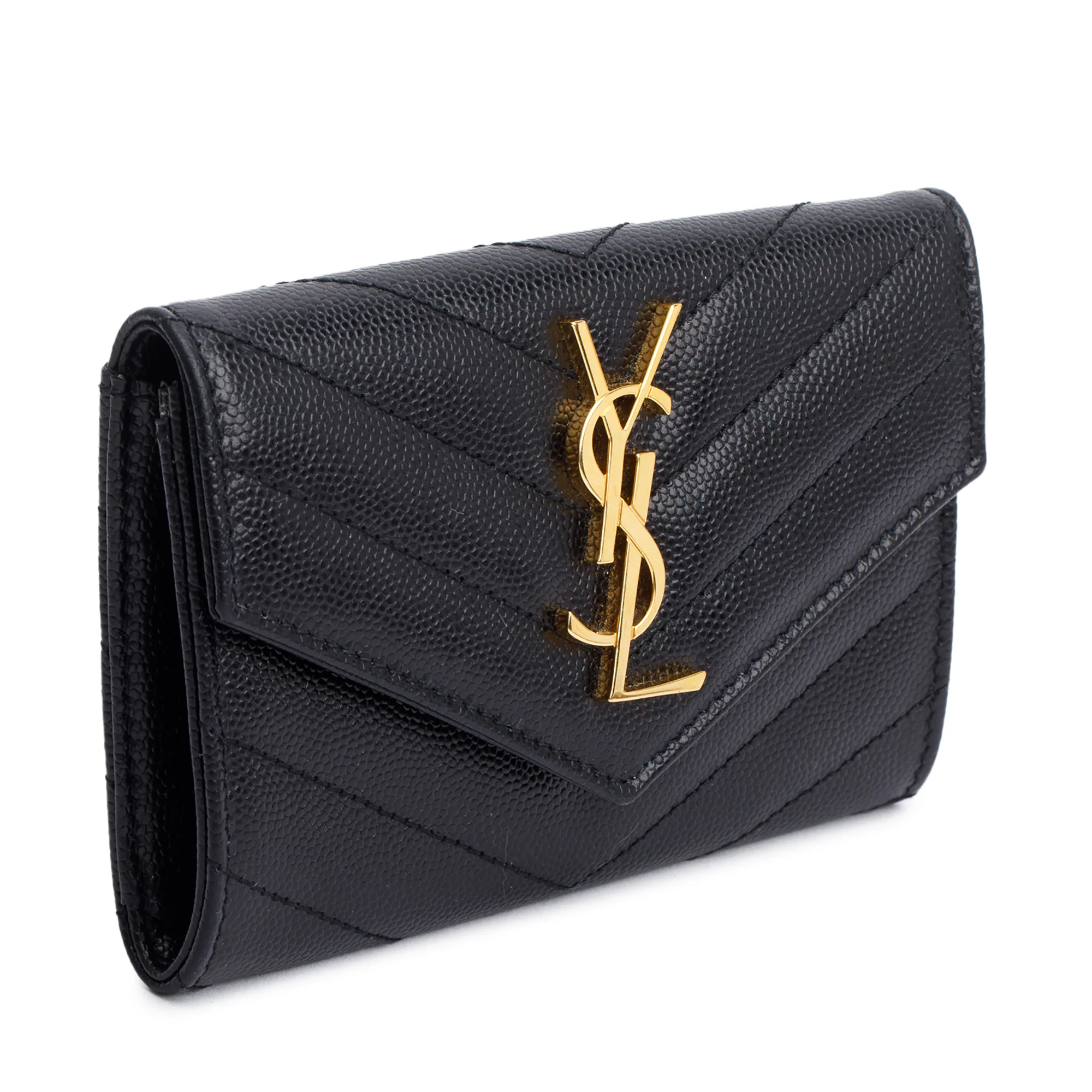 Saint Laurent 2020 Black Grain De Poudre Cassandre Matelasse Small Envelope Wallet w/ Box - Image 3