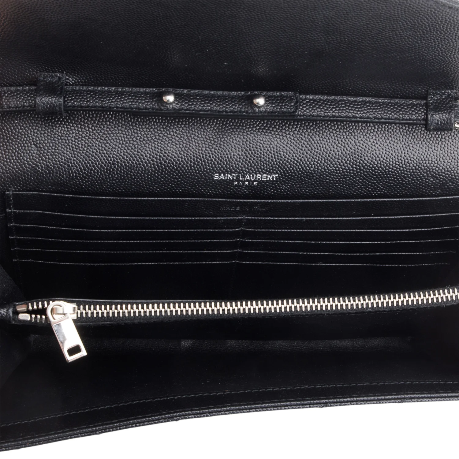 Saint Laurent 2020 Black Grain De Poudre Chevron Cassandre Envelope Chain Wallet - Image 8