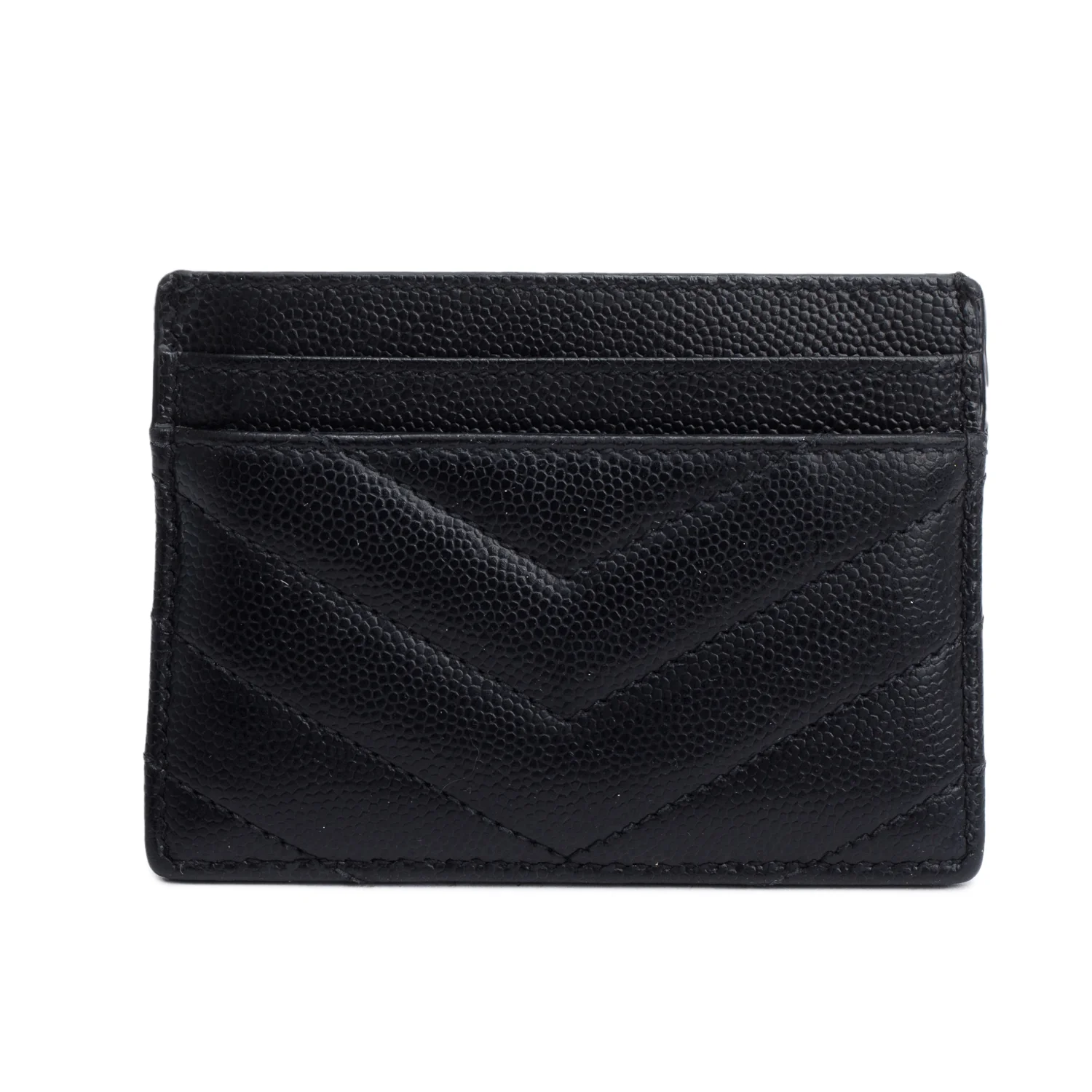 Saint Laurent 2020 Black Grain de Poudre Matelasse Chevron Leather Card Holder - Image 3