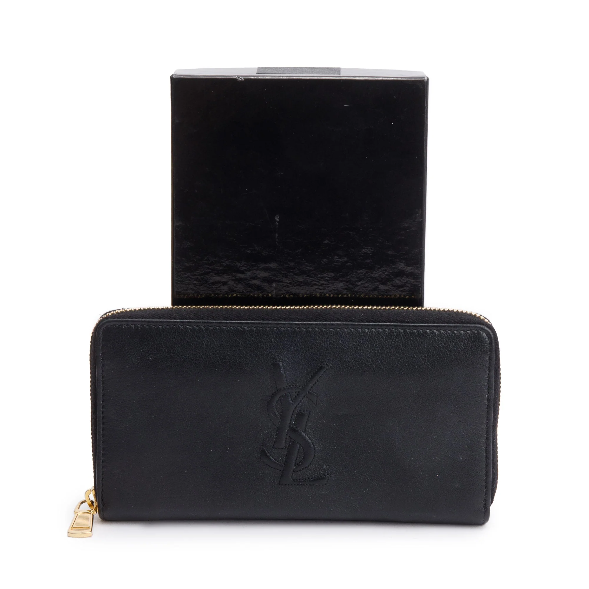 Saint Laurent 2020 Black Grained De Poudre Cassandre Zip Around Wallet w/ Box - Image 2