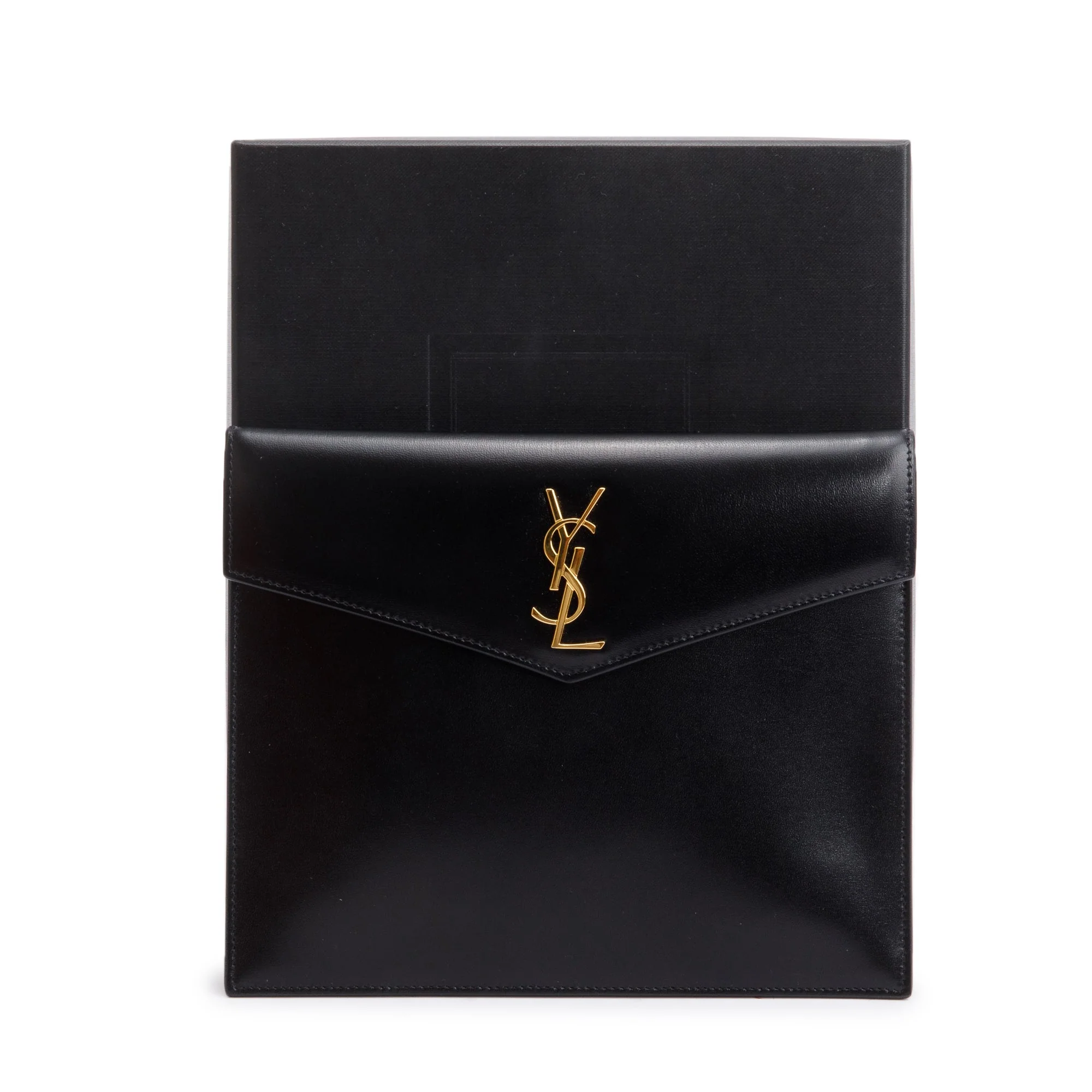 Saint Laurent 2020 Black Smooth Shiny Leather Baby Uptown Pouch w/ Box - Image 2