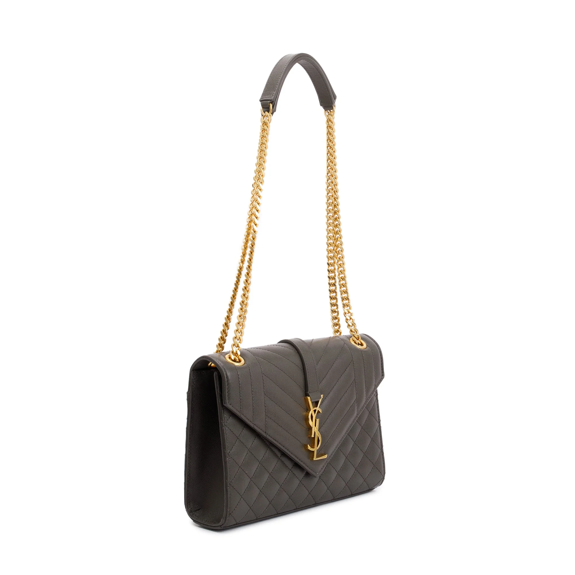 Saint Laurent 2020 Grey Grained De Poudre Medium Envelope Shoulder Bag - Image 4