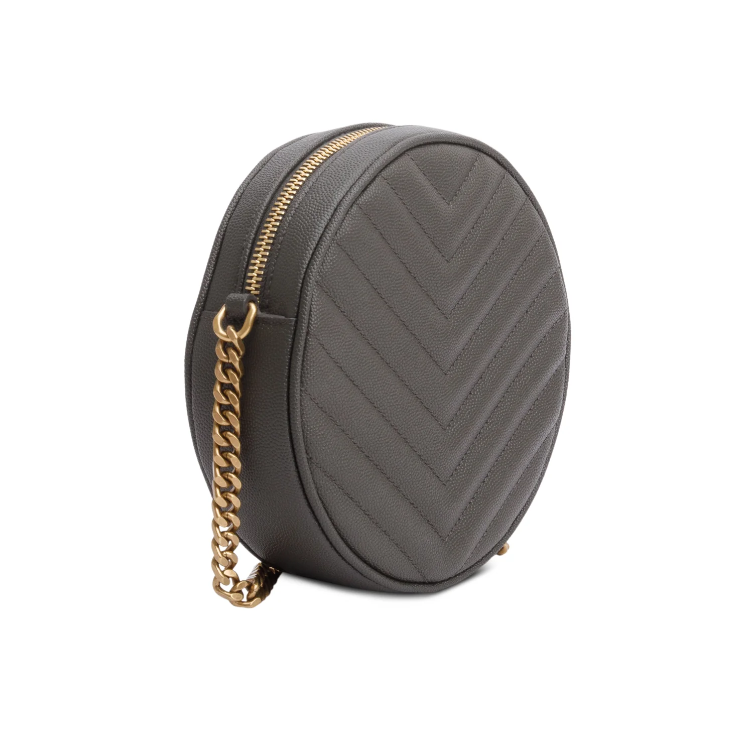 Saint Laurent 2020 Grey Matelasse Leather Chevron Quilted Round Camera Bag - Image 6