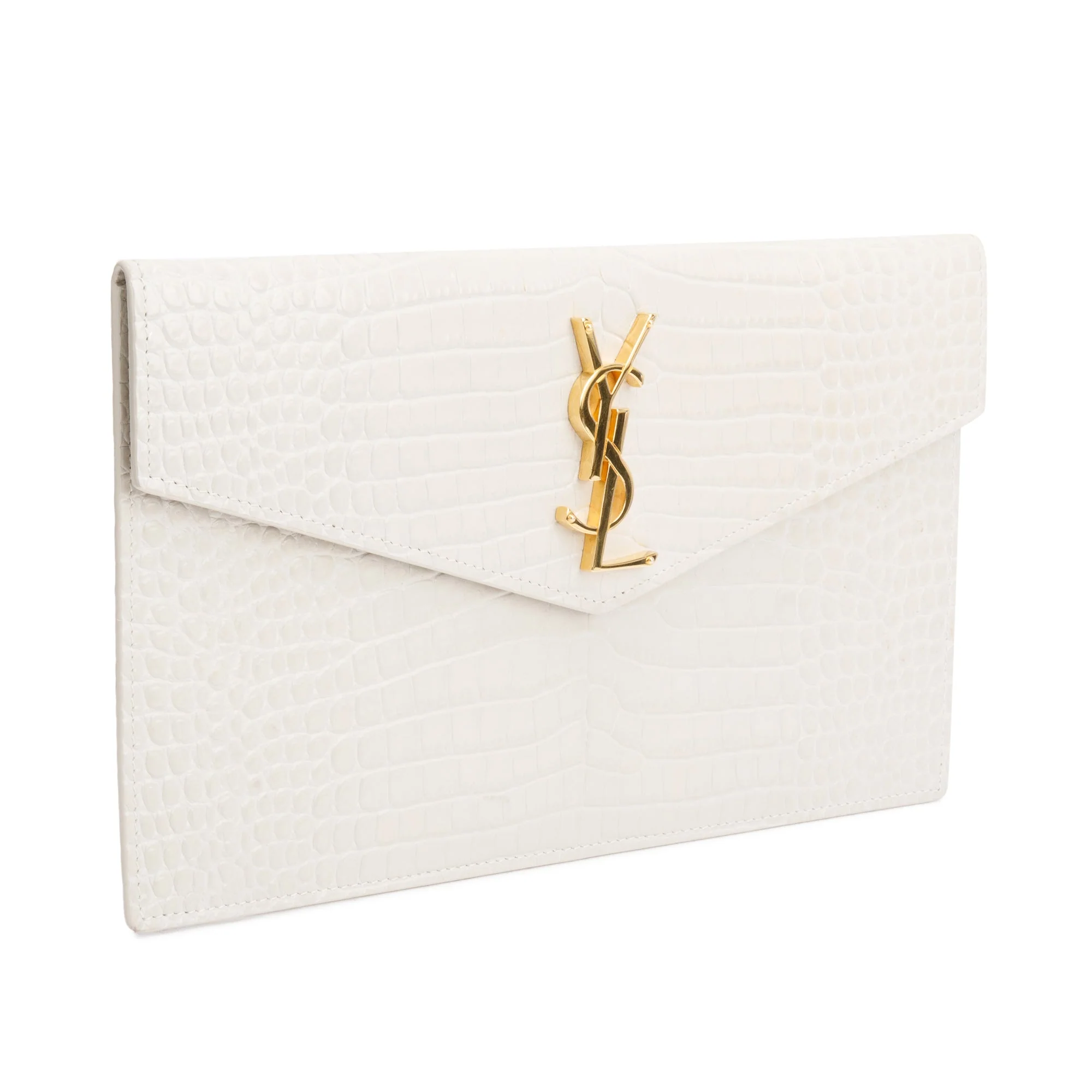 Saint Laurent 2020 Neutral Crocodile-Embossed Leather Uptown Pouch - Image 2