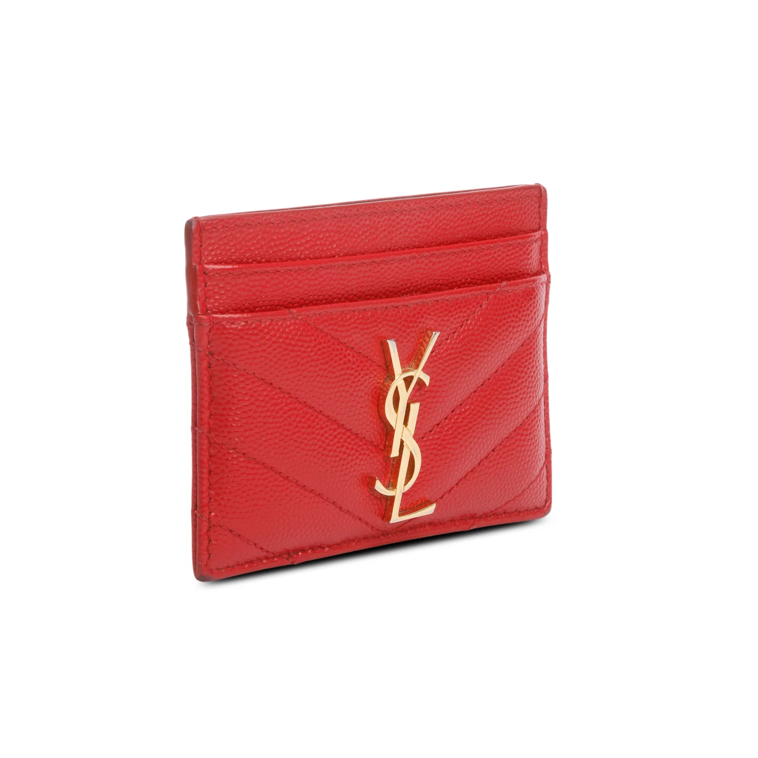 Saint Laurent 2020 Red Grain de Poudre Chevron Cassandre Card Holder - Image 2