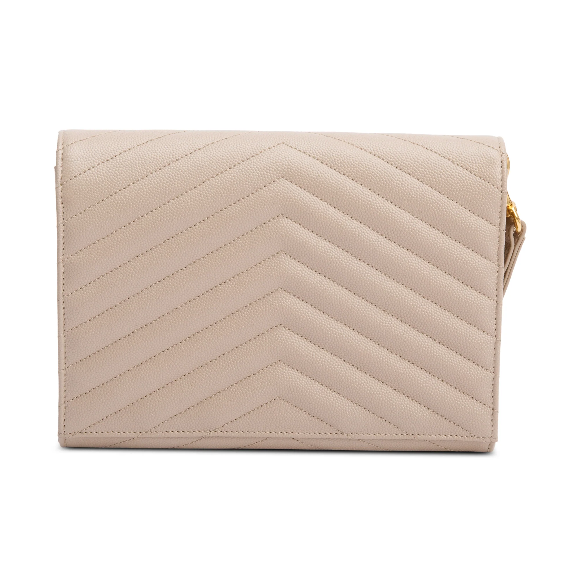 Saint Laurent 2021 Beige Grain de Poudre Matelasse Leather Cassandre Flap Wristlet Pouch - Image 3