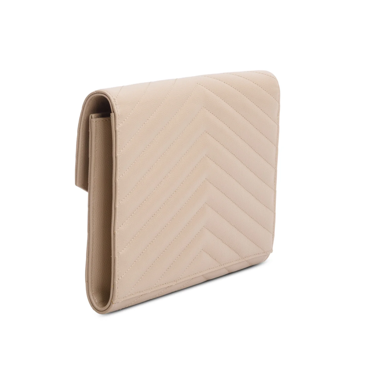 Saint Laurent 2021 Beige Grain de Poudre Matelasse Leather Cassandre Flap Wristlet Pouch w/ Box - Image 6