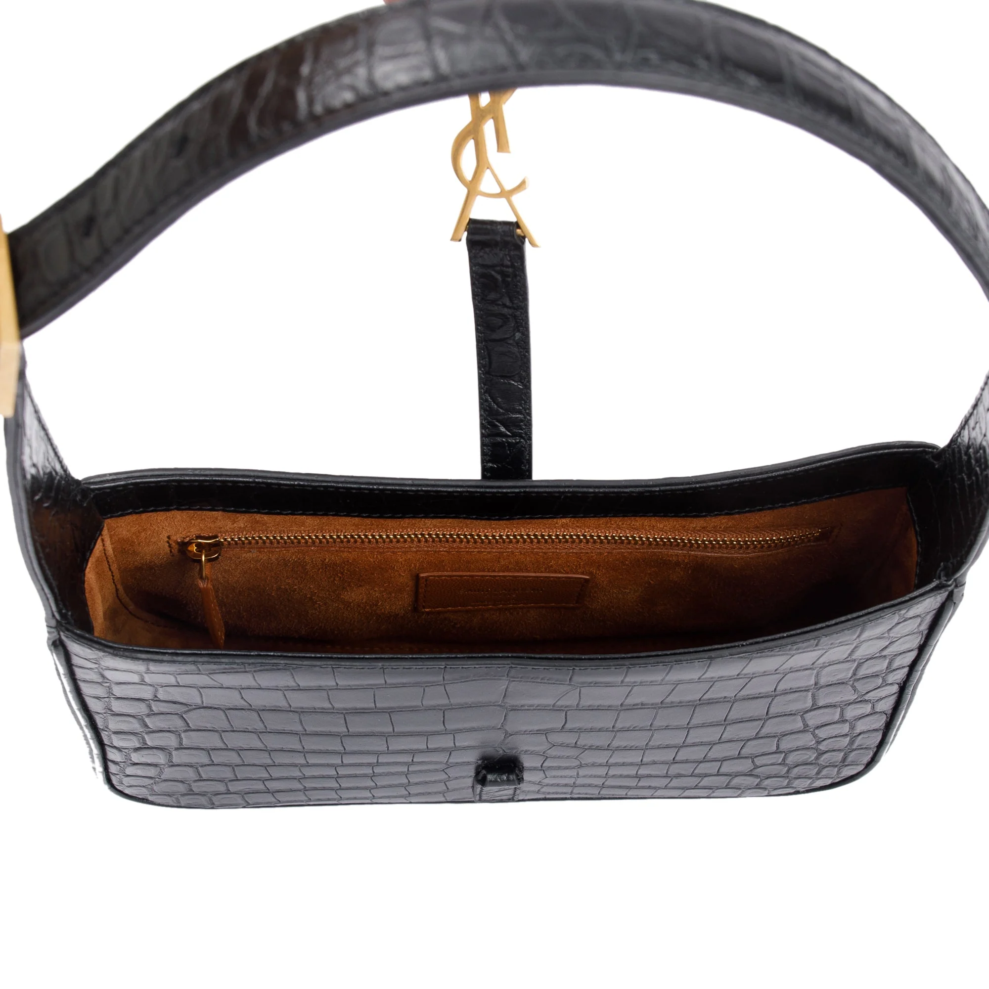 Saint Laurent 2021 Black Croc Embossed Shiny Leather Le 5 A 7 Hobo Bag w/ Receipt - Image 6