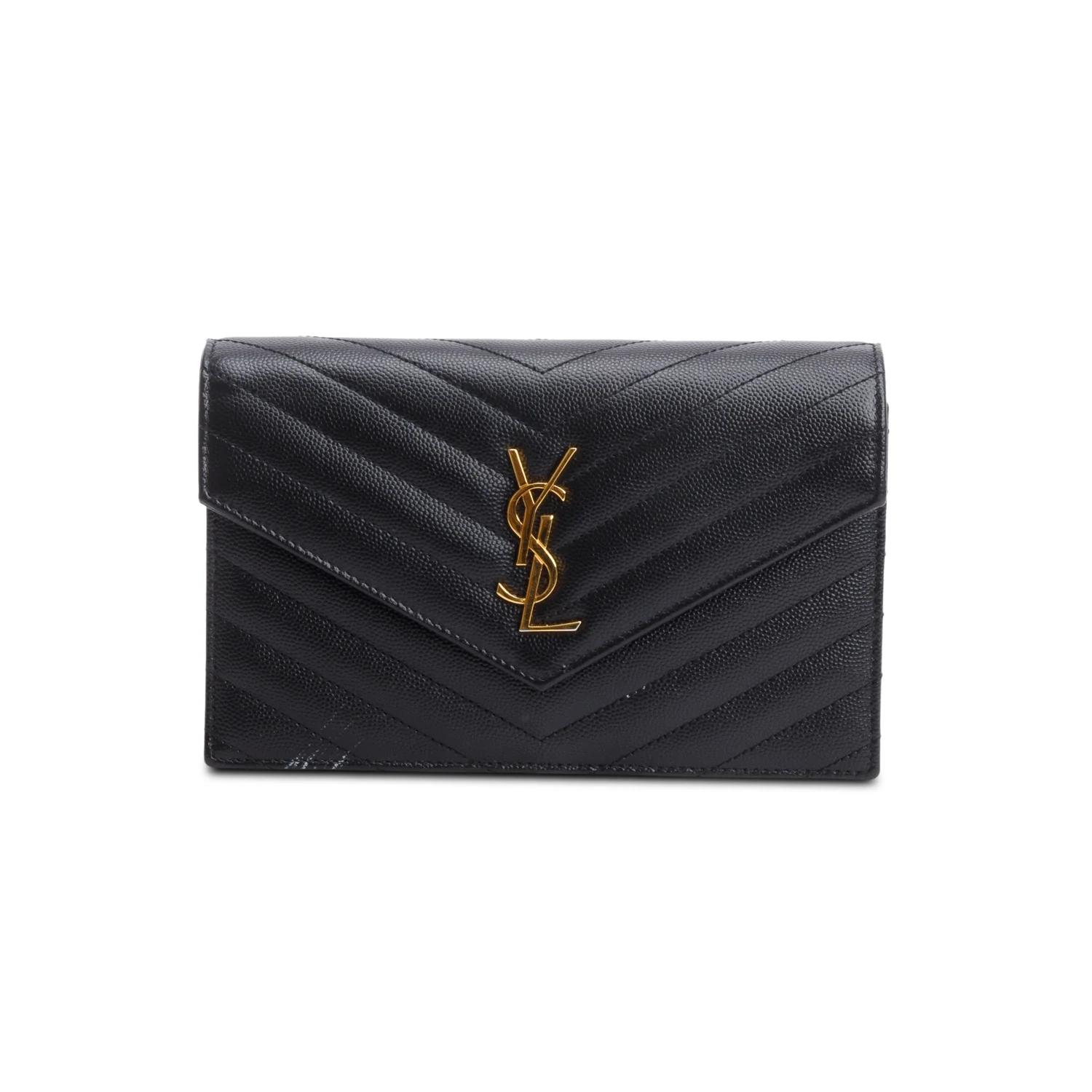 Saint Laurent 2021 Black Grain De Poudre Cassandre Envelope Chain Wallet w/ Box - Image 4