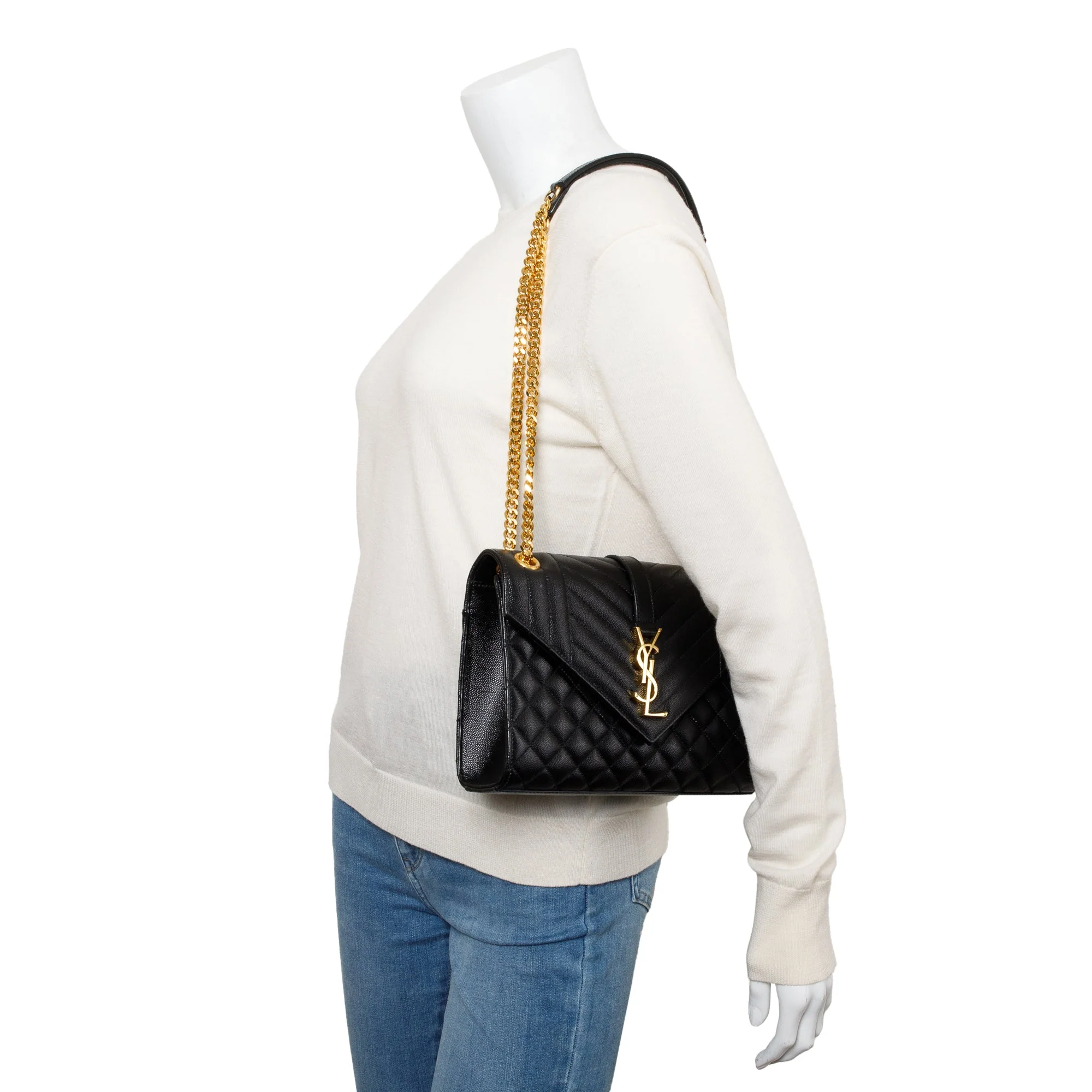 Saint Laurent 2021 Black Grained De Poudre Medium Envelope Shoulder Bag w/ Box - Image 2