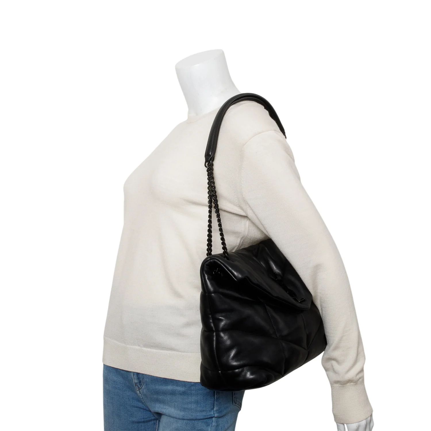 Saint Laurent 2021 Black Nappa Leather Medium Puffer Loulou Shoulder Bag - Image 2