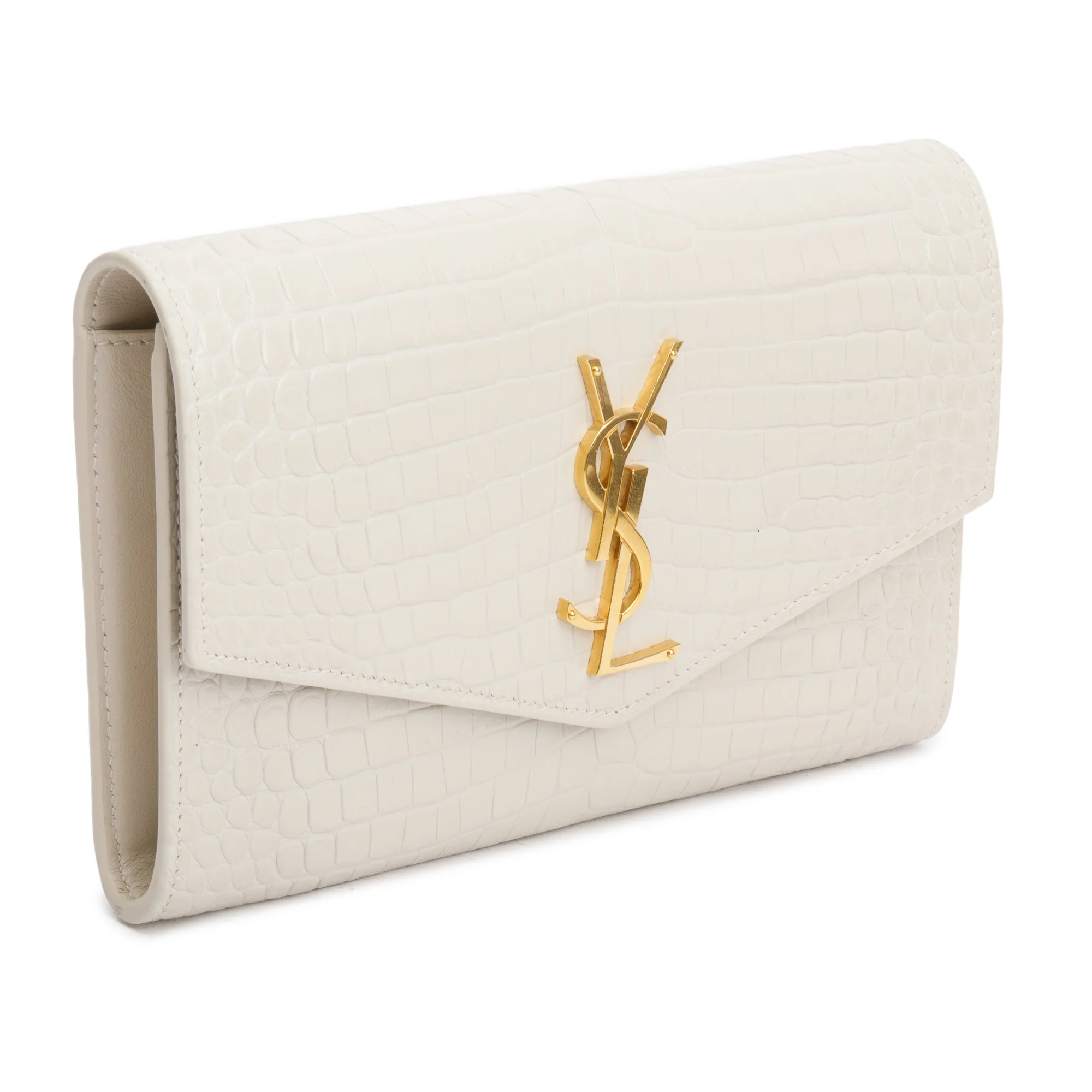 Saint Laurent 2021 Neutral Crocodile Embossed Leather Uptown Chain Wallet w/ Box - Image 5
