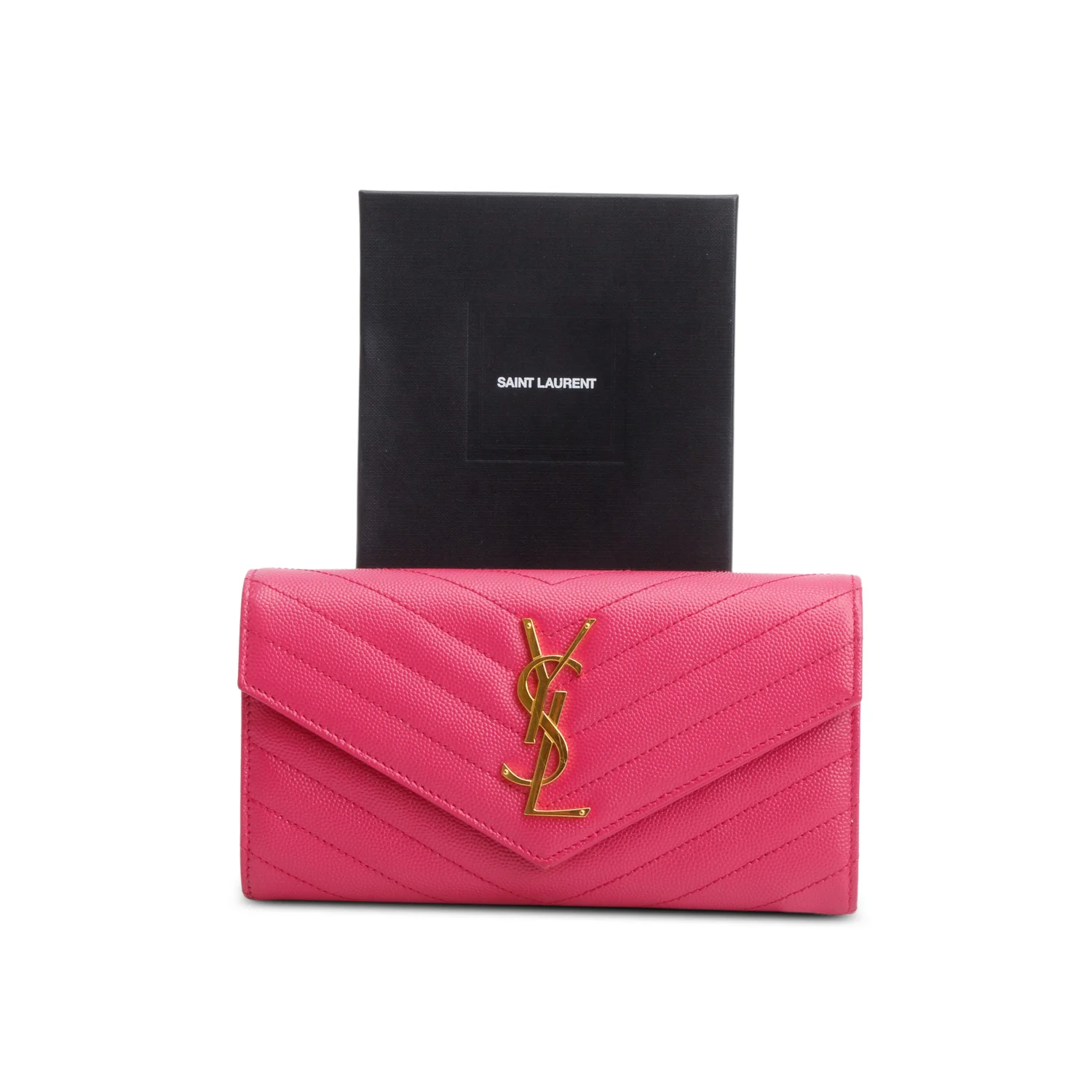 Saint Laurent 2021 Pink Grain de Poudre Cassandre Matelasse Large Flap Wallet w/ Box - Image 2