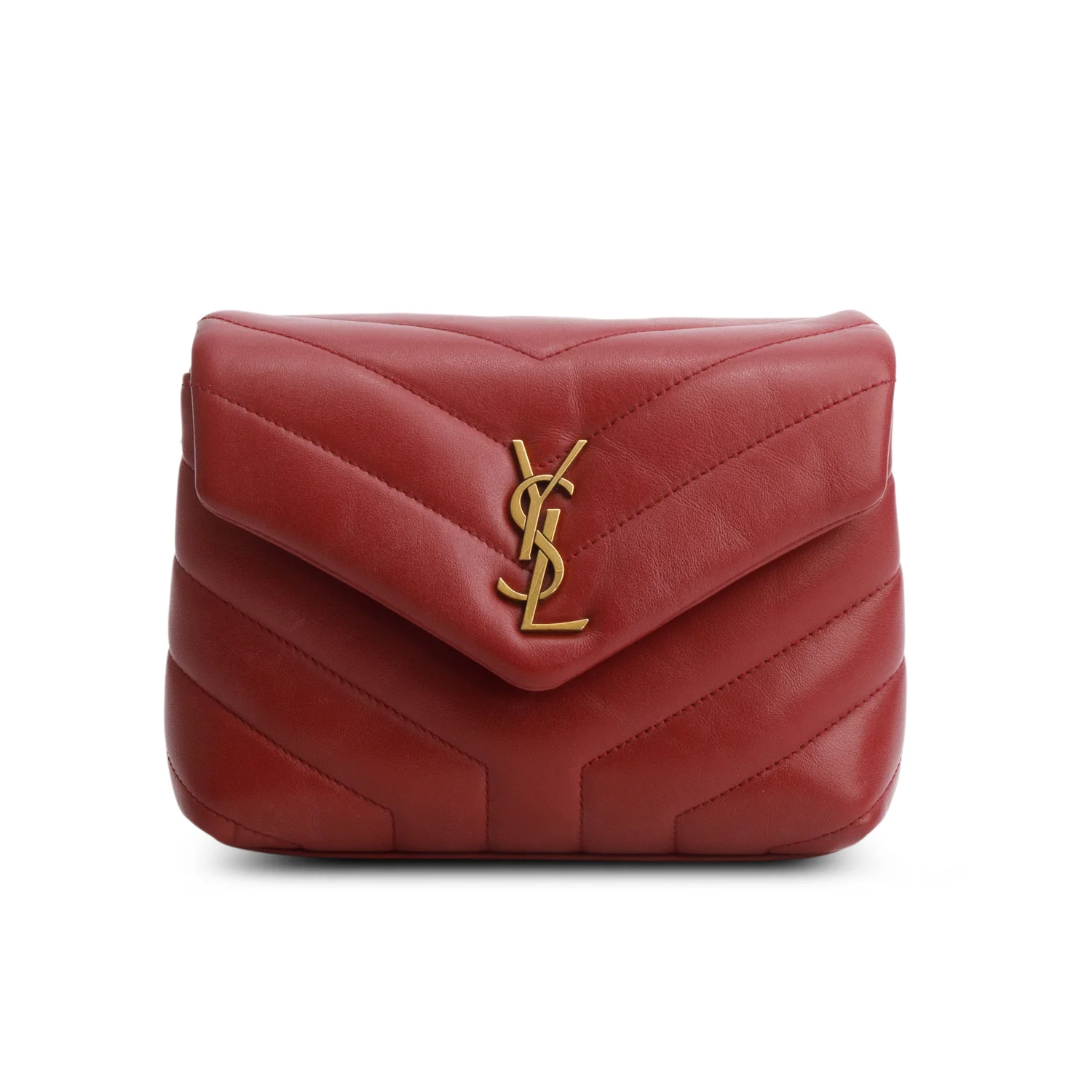 Saint Laurent 2021 Red Calfskin Y Quilted Monogram Toy Loulou Crossbody Bag w/ Box - Image 4