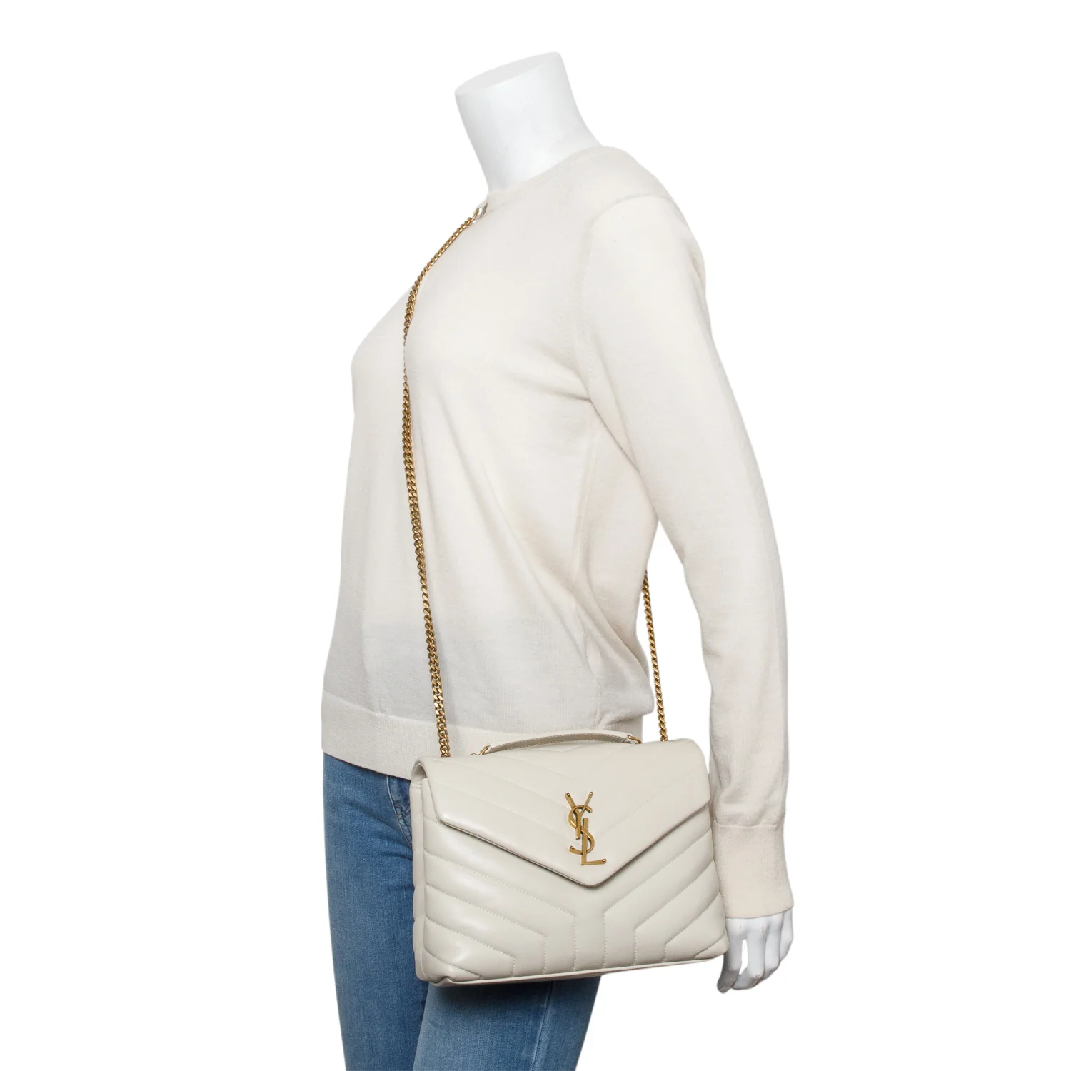Saint Laurent 2021 White Quilted Leather Small Loulou Shoulder Bag - Image 2