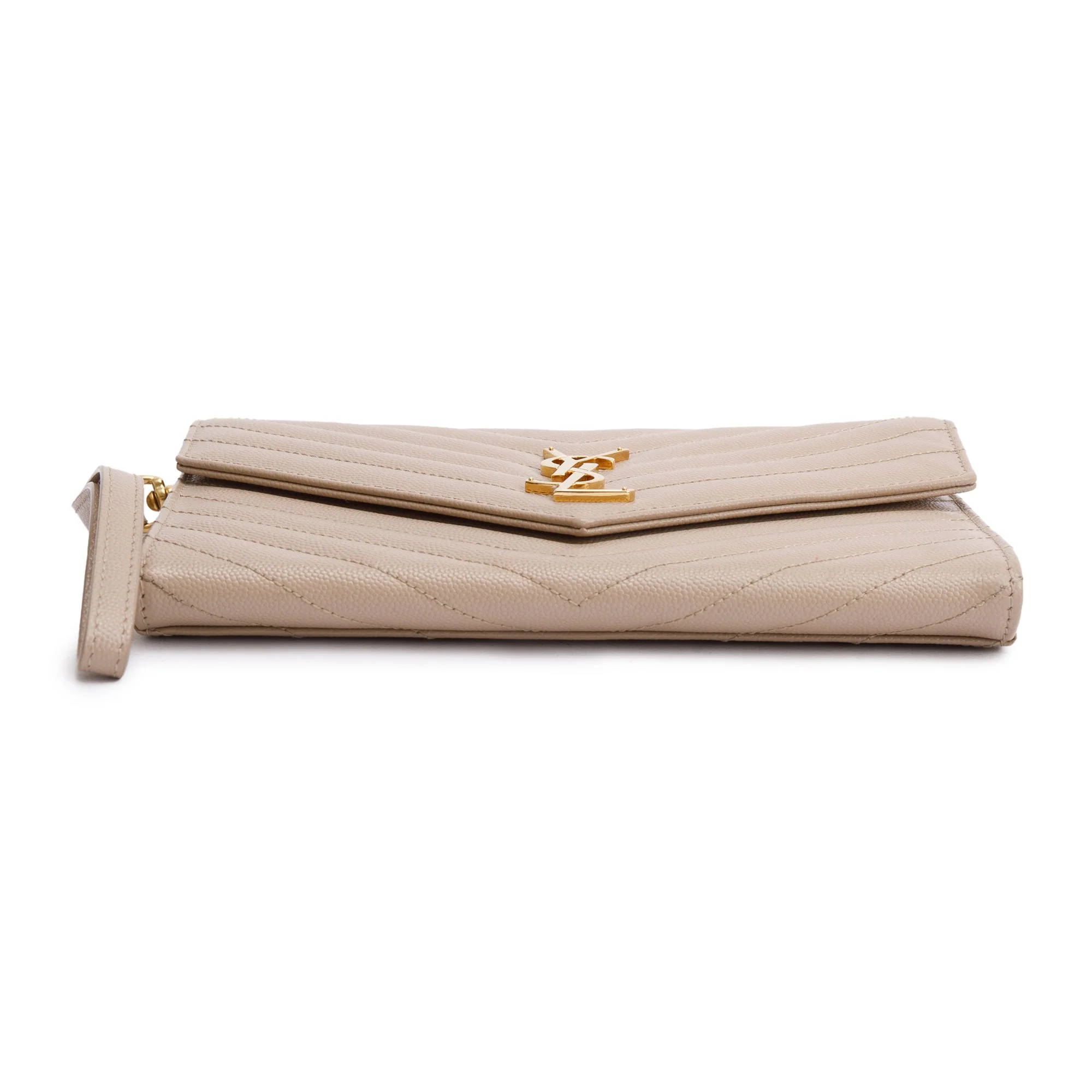 Saint Laurent 2022 Beige Grain De Poudre Matelasse Cassandre Flap Pouch w/ Strap - Image 4