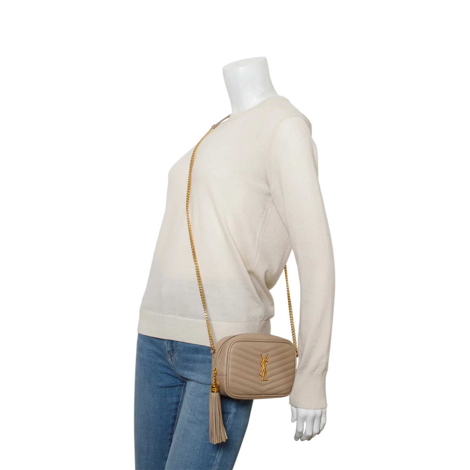 Saint Laurent 2022 Beige Grain de Poudre Matelasse Mini Lou Camera Bag w/ Box - Image 3