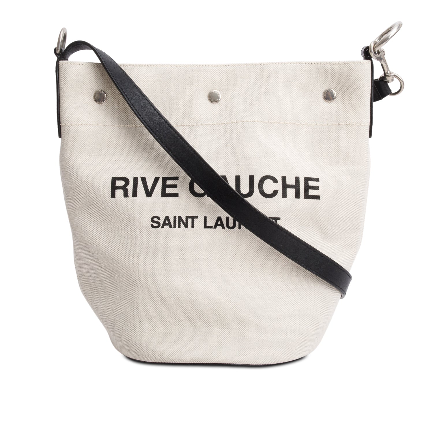 Saint Laurent 2022 Beige Linen Rive Gauche Bucket Bag w/ Pouch - Image 2