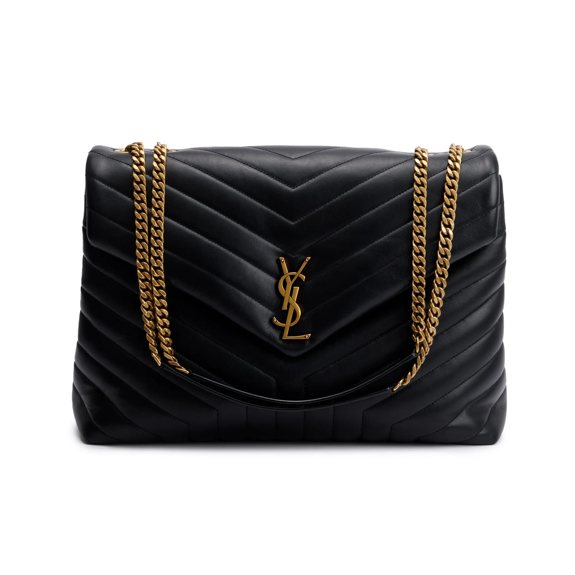 Saint Laurent 2022 Black Calfskin Leather Large Loulou Shoulder Bag w/ Box