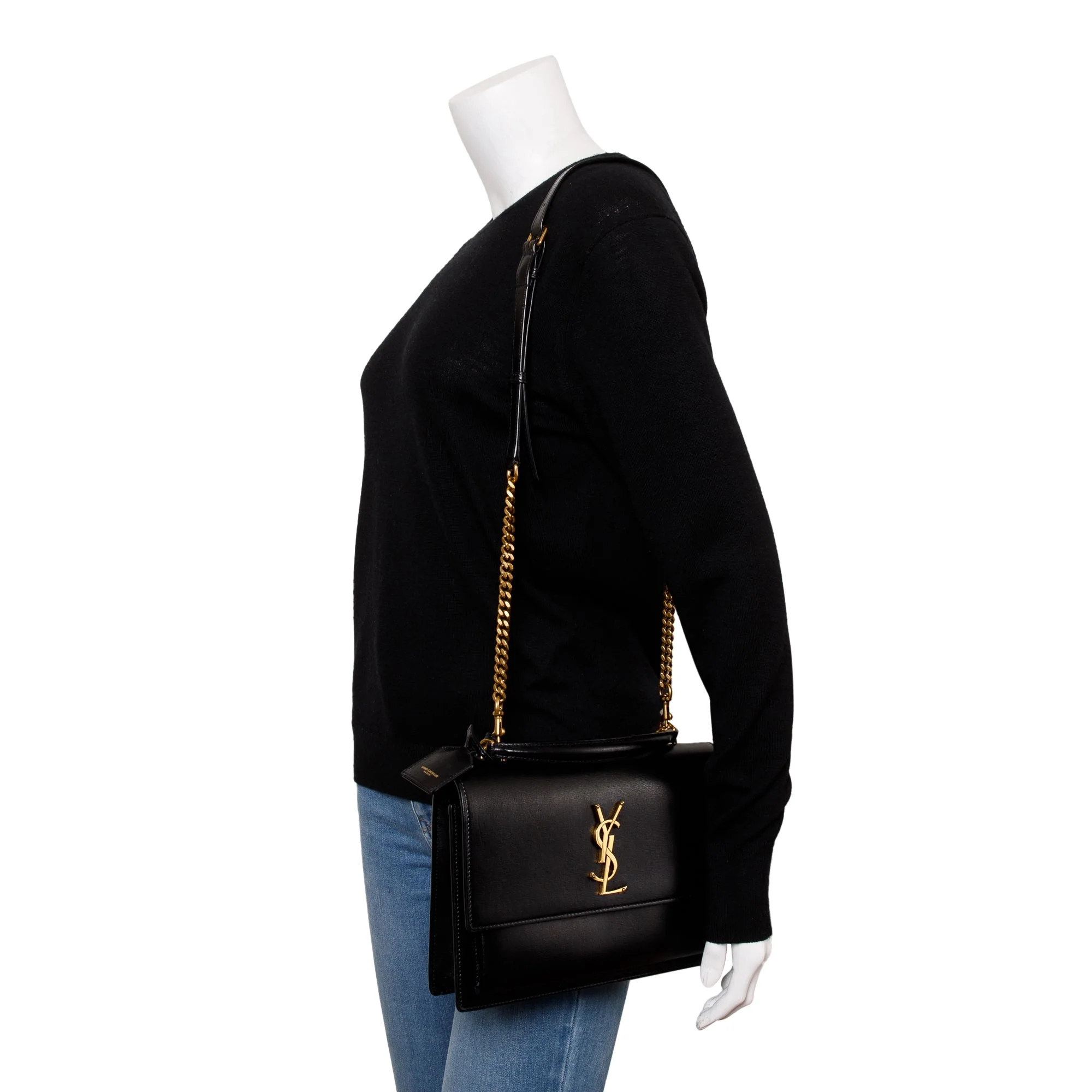 Saint Laurent 2022 Black Calfskin Leather Medium Sunset Handle Bag w/ Box - Image 2