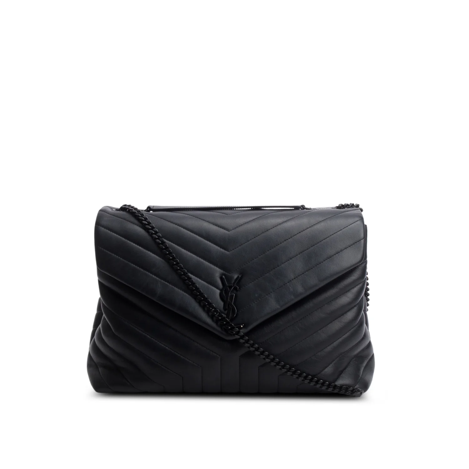 Saint Laurent 2022 Black Calfskin Y Quilted Monogram Monochrome Large Loulou Chain Satchel