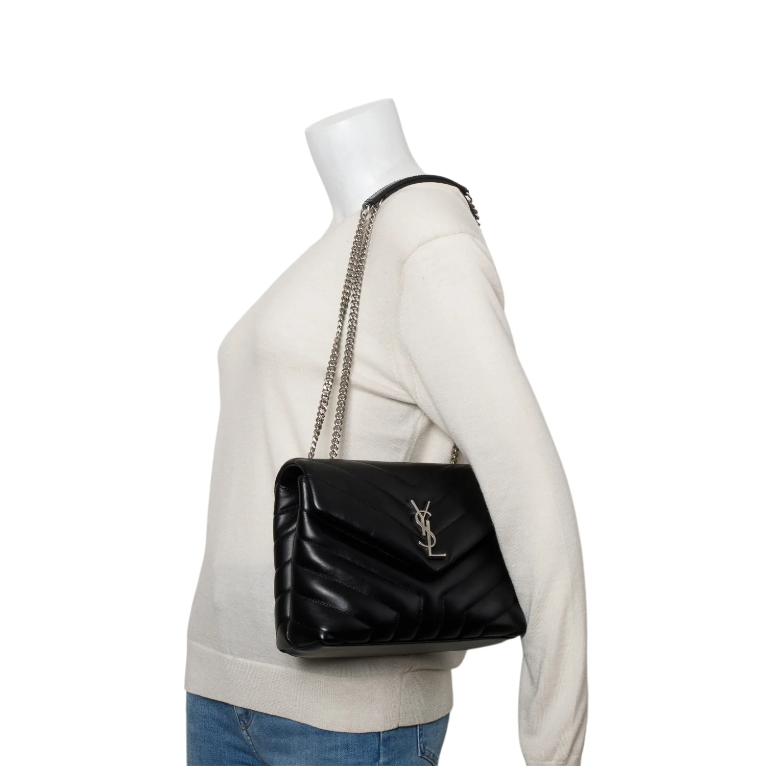 Saint Laurent 2022 Black Calfskin Y Quilted Monogram Toy Loulou Crossbody Bag - Image 2