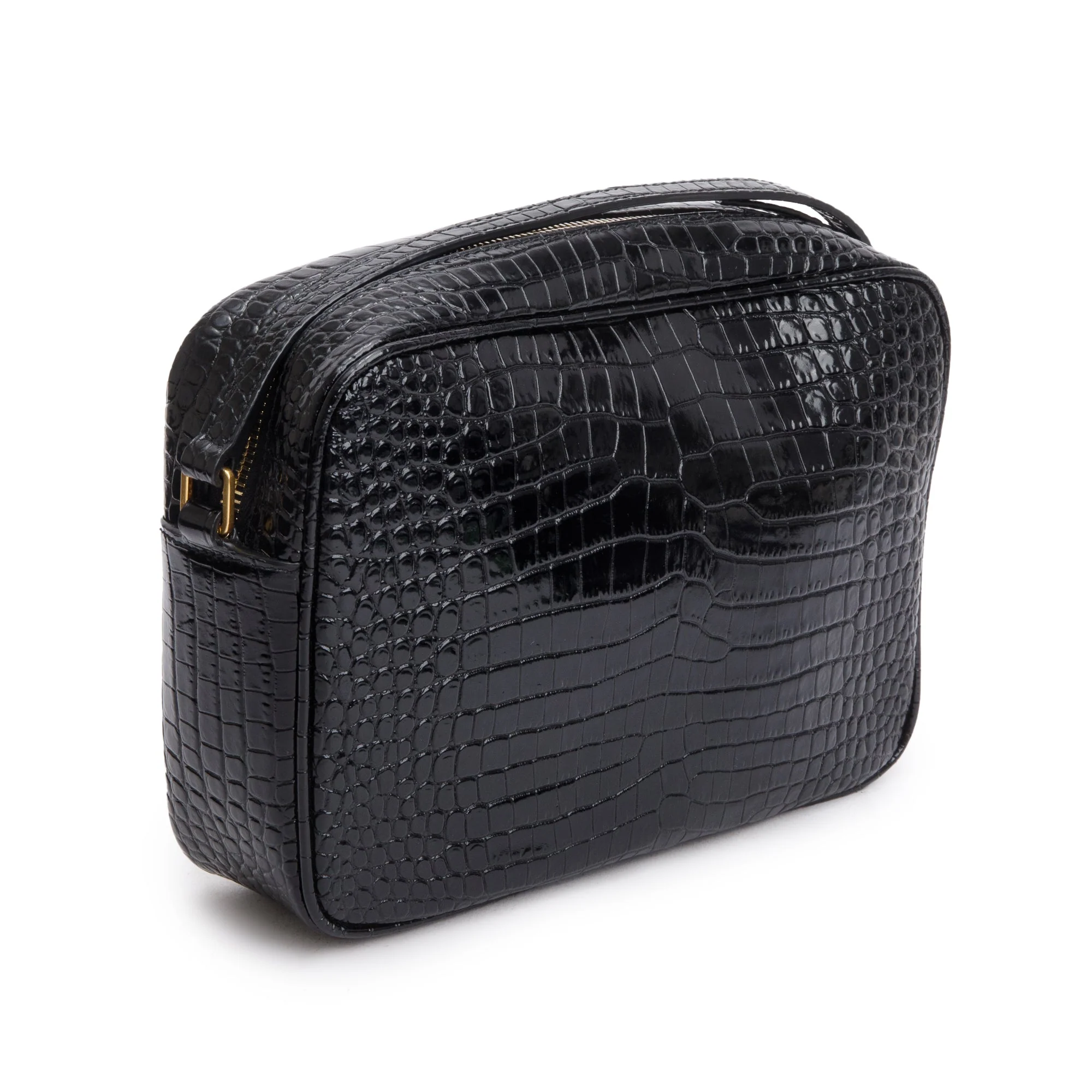 Saint Laurent 2022 Black Croc Embossed Patent Leather Lou Camera Bag w/ Receipt - Image 6