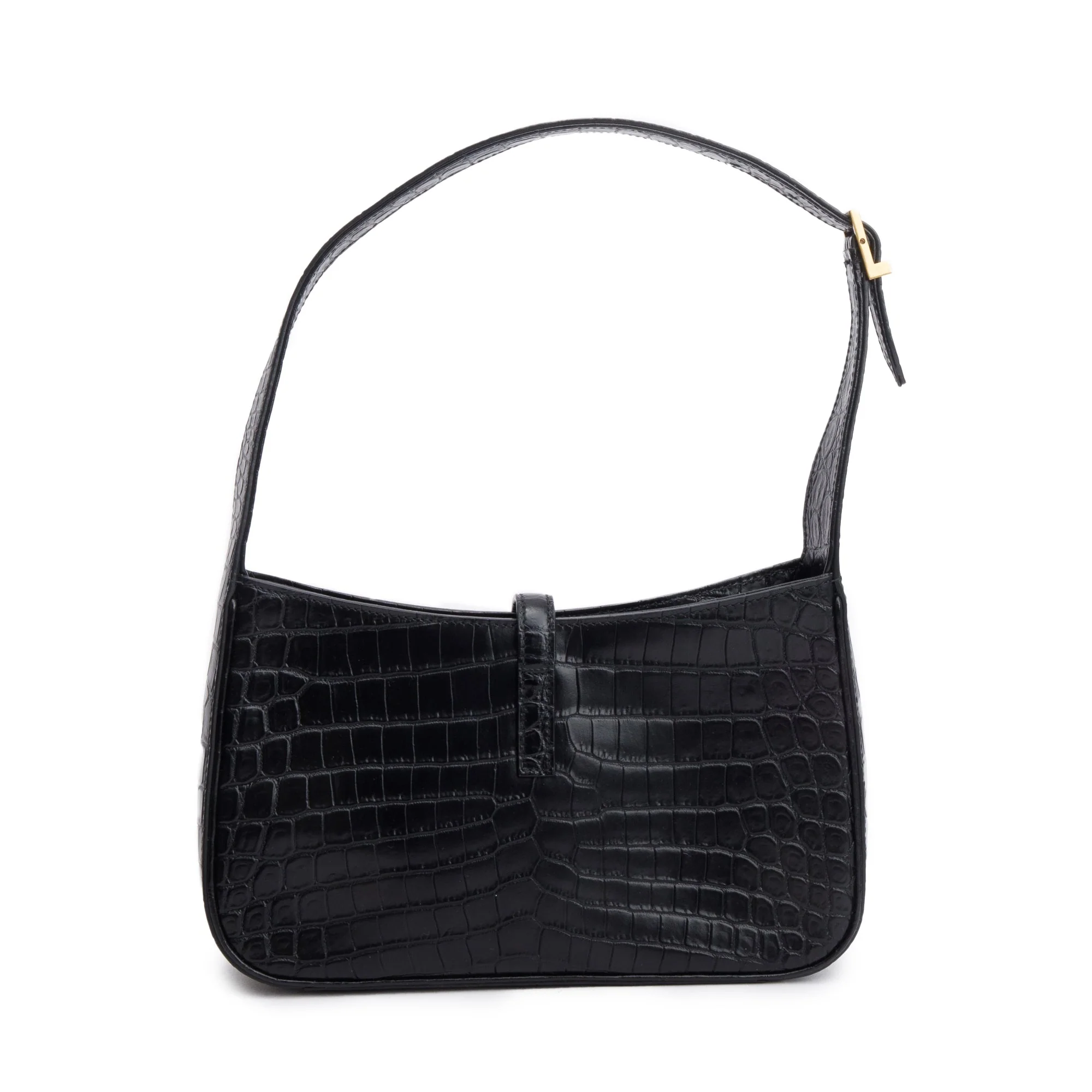 Saint Laurent 2022 Black Croc Embossed Shiny Leather Le 5 A 7 Hobo Bag - Image 3