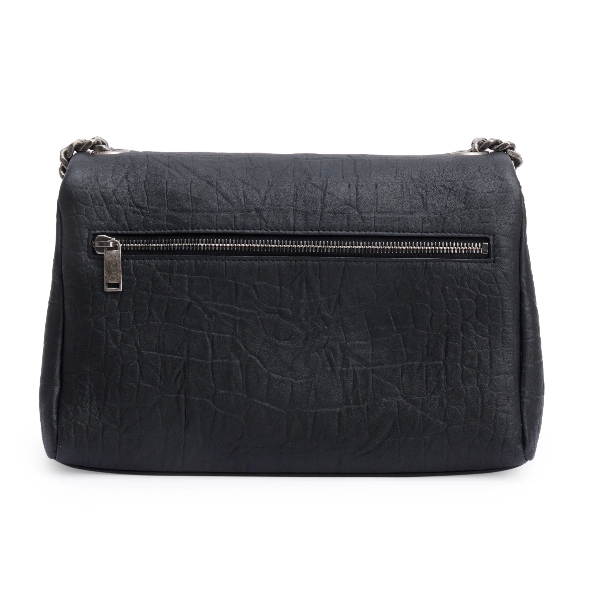 Saint Laurent 2022 Black Crocodile Embossed Calfskin Leather Medium Monogram West Hollywood Fold-Over Bag - Image 5