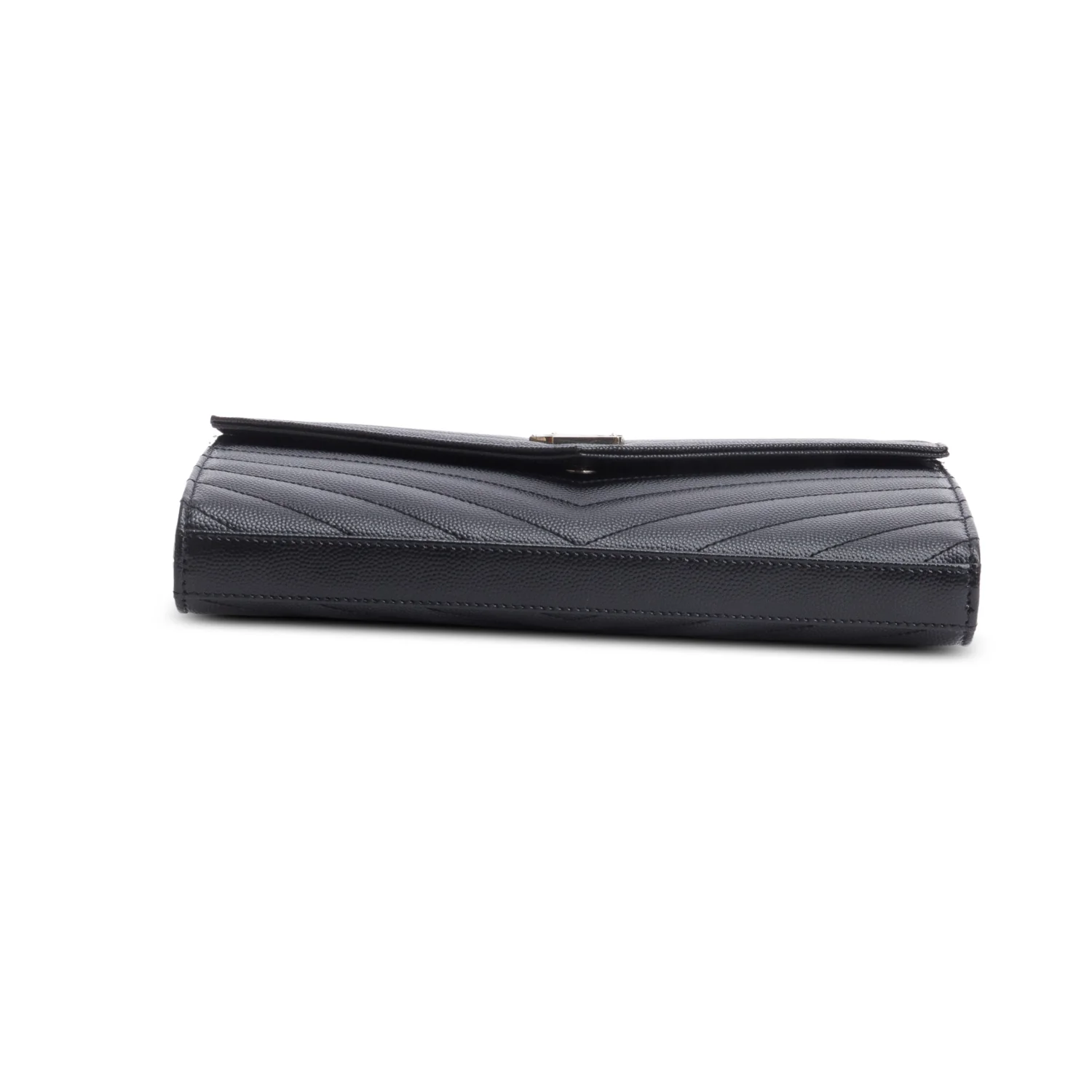 Saint Laurent 2022 Black Grain De Poudre Leather Cassandre Envelope Chain Wallet - Image 7