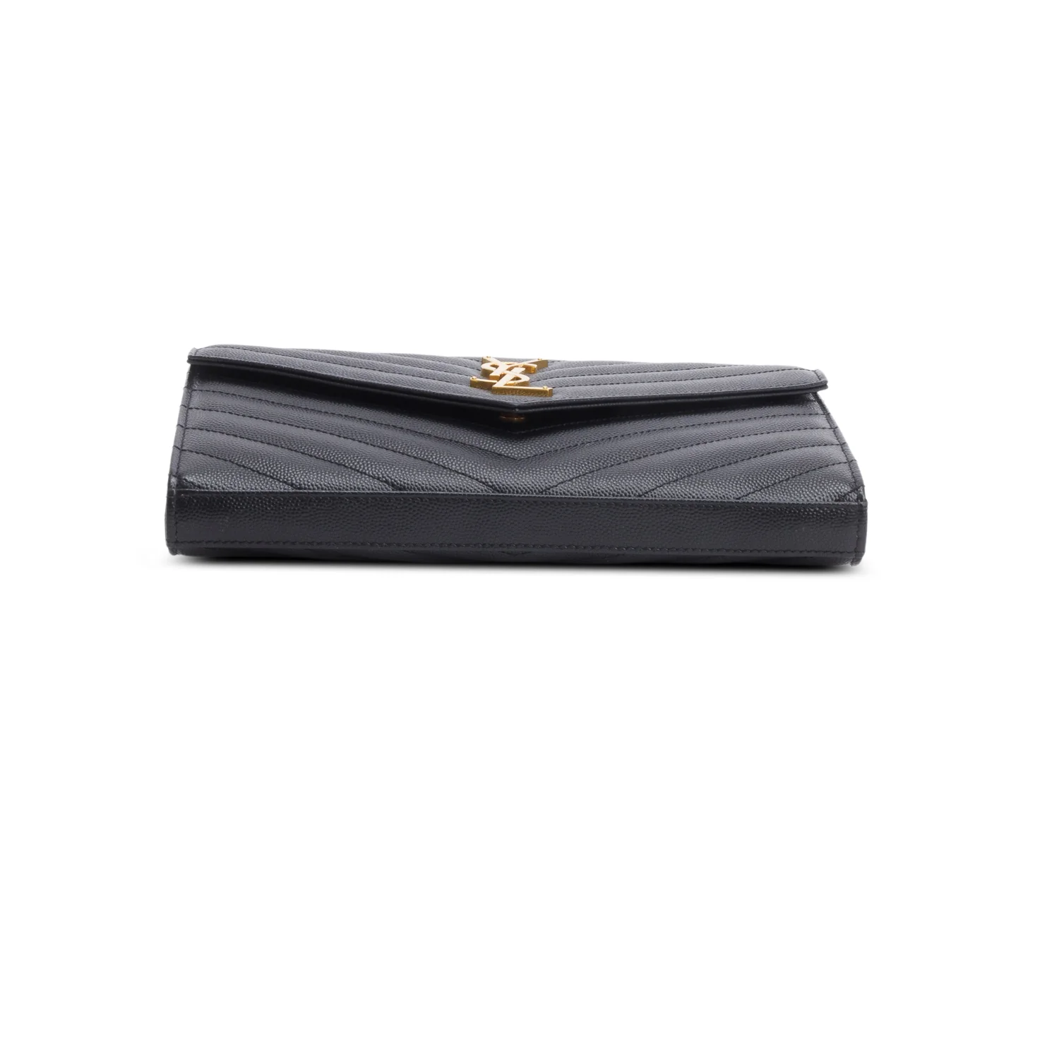 Saint Laurent 2022 Black Grain De Poudre Leather Envelope Chain Wallet w/ Receipt - Image 7