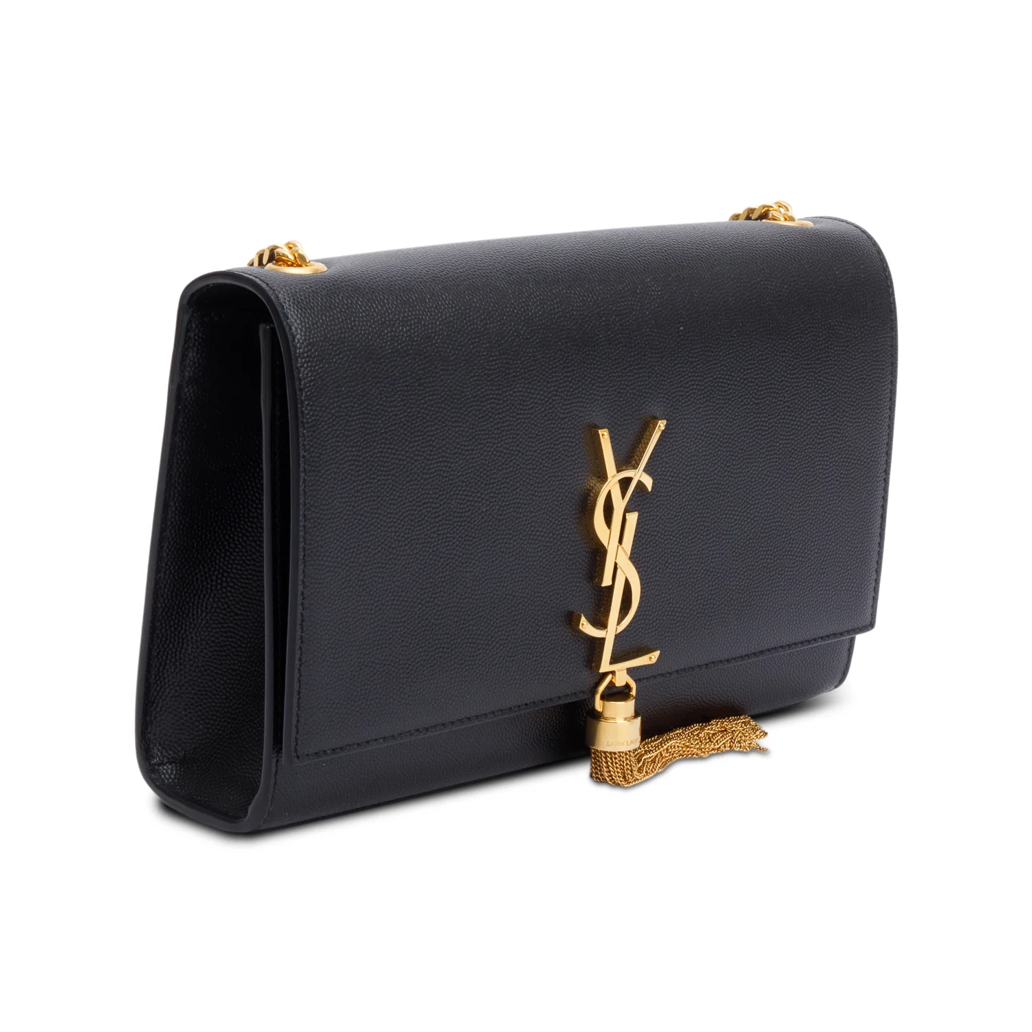 Saint Laurent 2022 Black Grain De Poudre Leather Medium Classic Monogram Kate Tassel Chain Bag w/ Box - Image 5