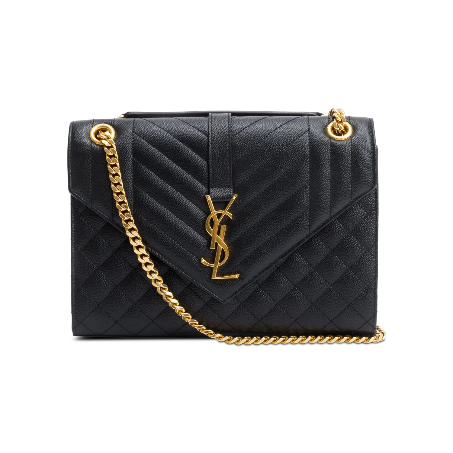 Saint Laurent 2022 Black Grained De Poudre Medium Envelope Shoulder Bag