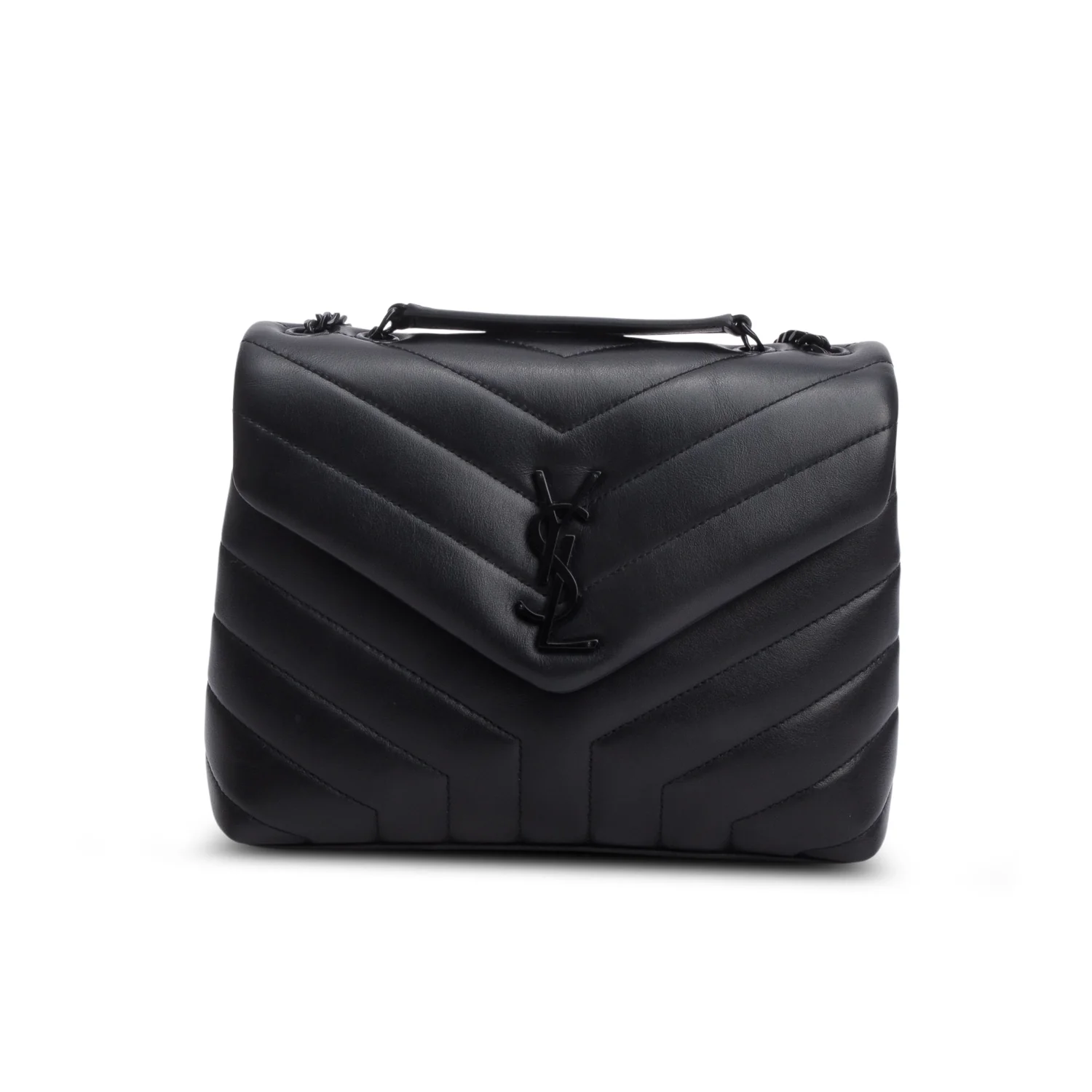 Saint Laurent 2022 Black Y Chevron Leather Small LouLou Shoulder Bag w/ Box - Image 4