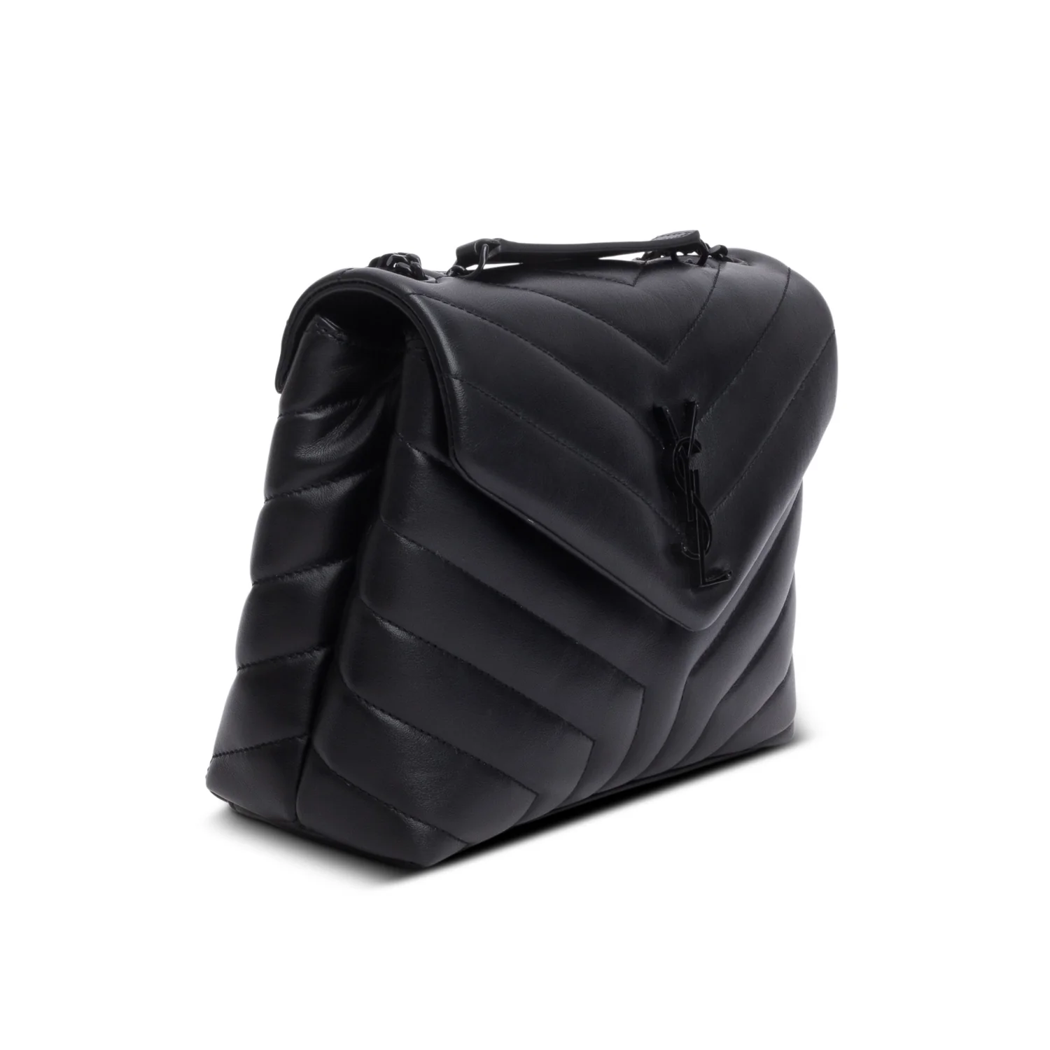 Saint Laurent 2022 Black Y Chevron Leather Small LouLou Shoulder Bag w/ Box - Image 5