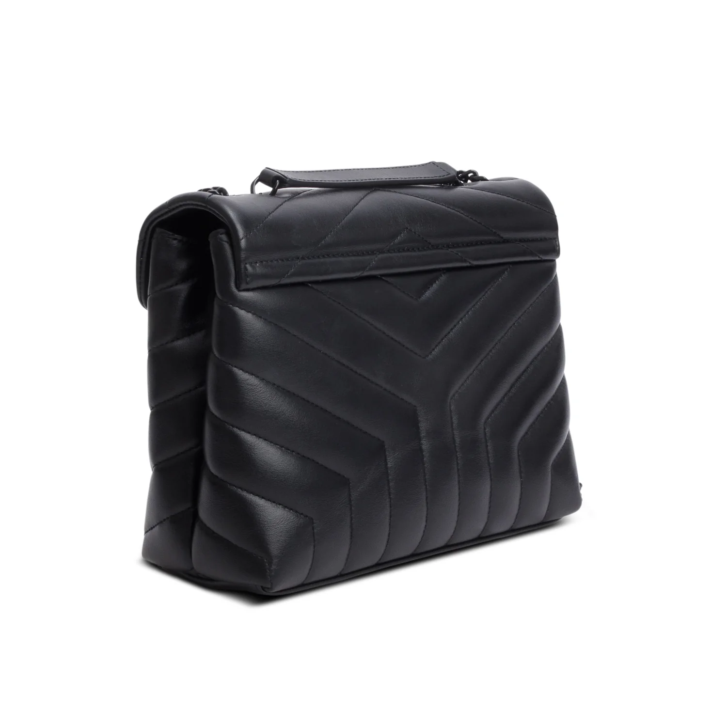 Saint Laurent 2022 Black Y Chevron Leather Small LouLou Shoulder Bag w/ Box - Image 7