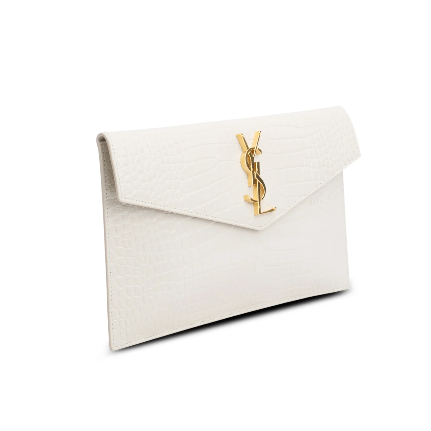 Saint Laurent 2022 Cream Calfskin Croc Embossed Uptown Monogram Pouch - Image 2