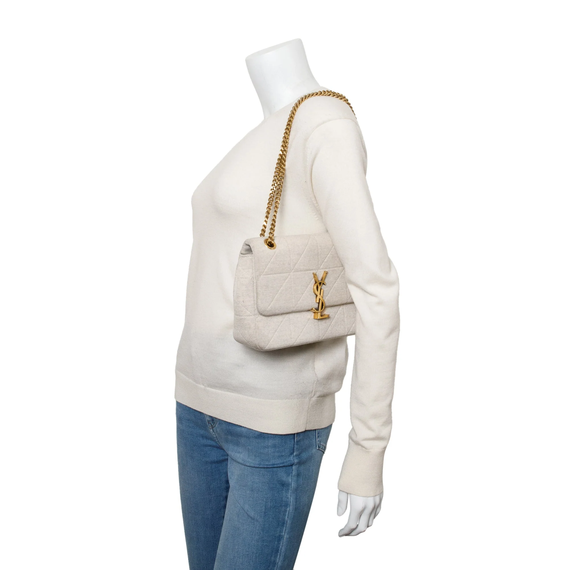 Saint Laurent 2022 Neutral Quilted Jersey Wool Medium Jamie Shoulder Bag - Image 2