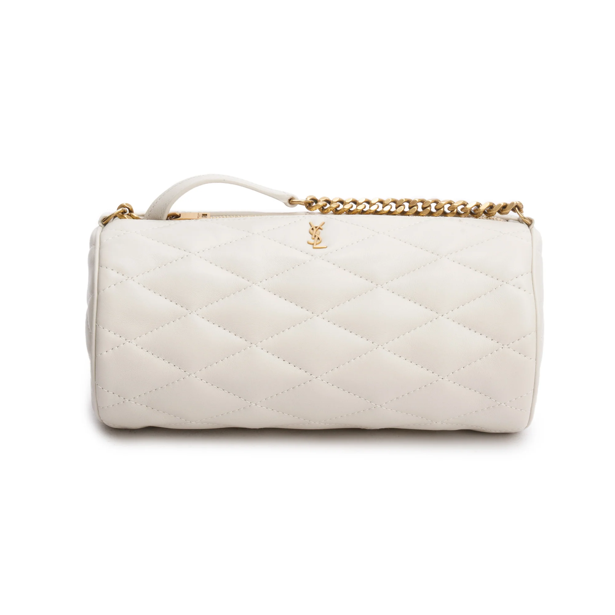 Saint Laurent 2022 Neutral Quilted Lambskin Leather Small Sade Tube Bag - Image 2
