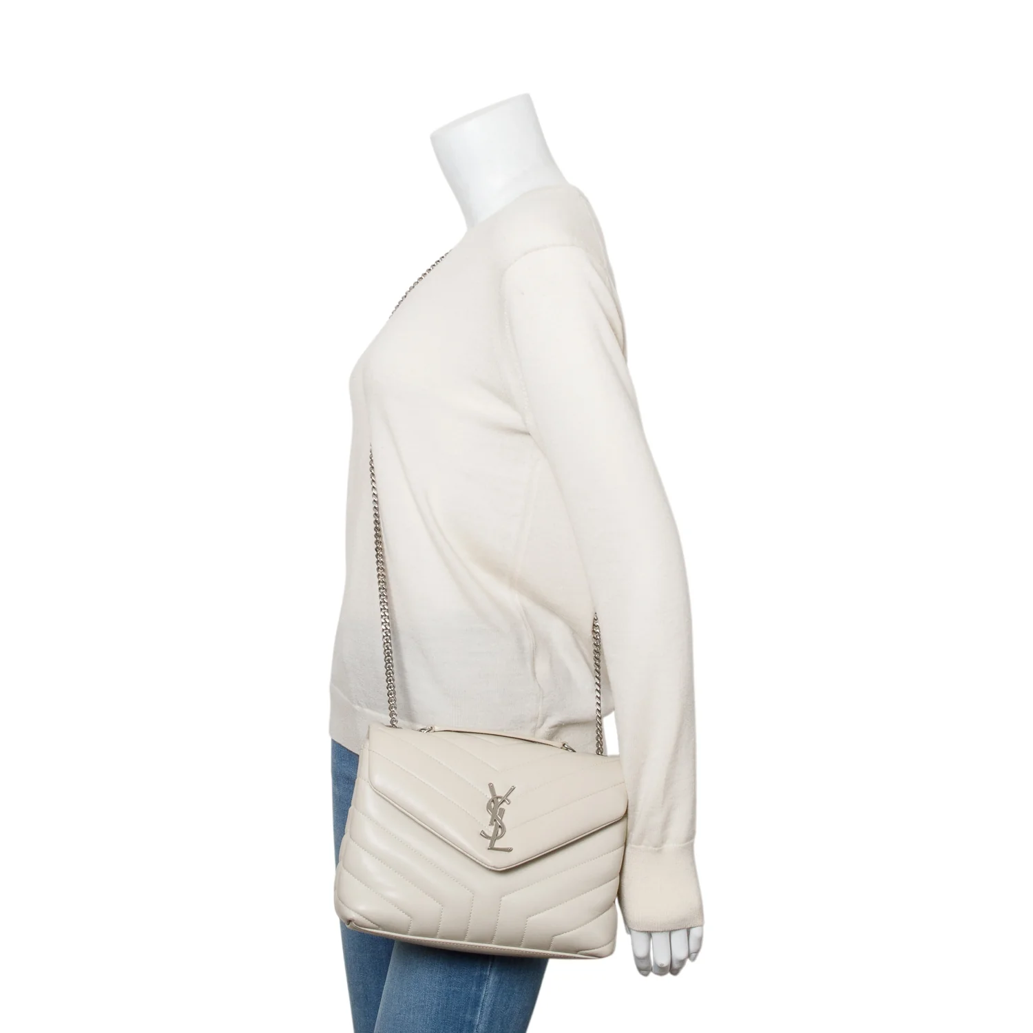 Saint Laurent 2022 White Y Quilted Leather Small Loulou Shoulder Bag - Image 2