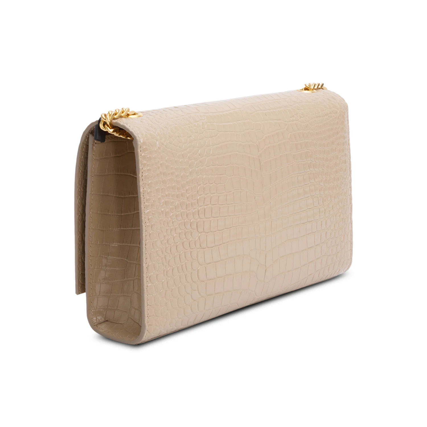 Saint Laurent 2023 Beige Crocodile-Embossed Leather Medium Classic Monogram Kate Tassel Chain Bag w/ Box - Image 7