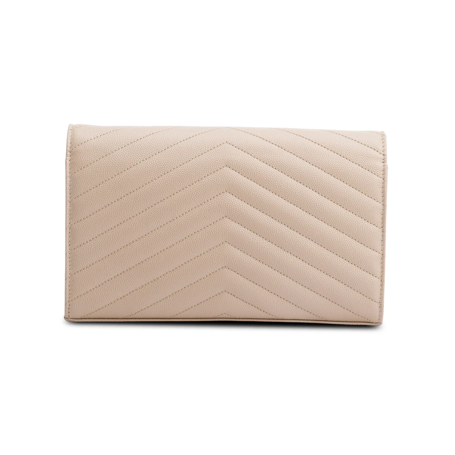 Saint Laurent 2023 Beige Grain De Poudre Leather Cassandre Envelope Chain Wallet w/ Box & Receipt - Image 6