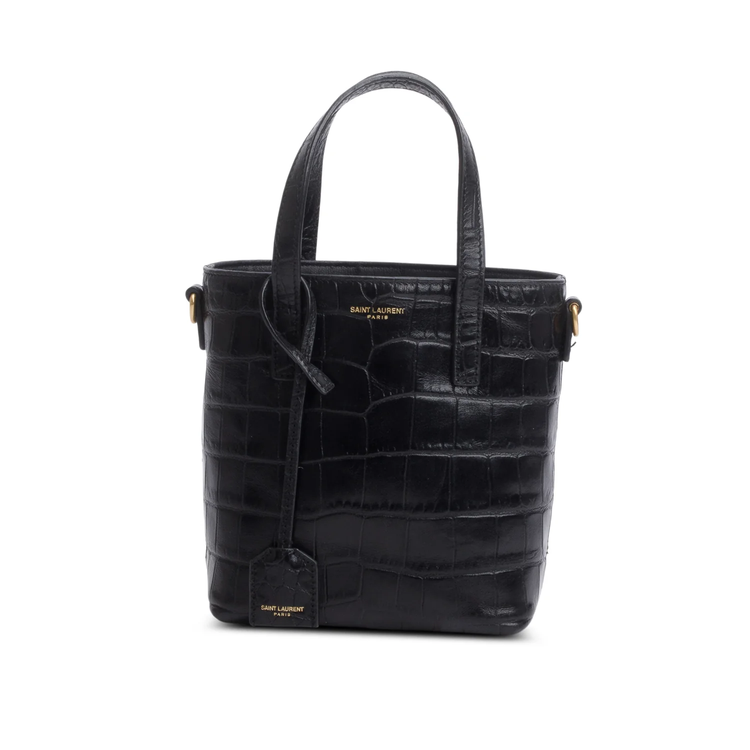 Saint Laurent 2023 Black Croc Embossed Calfskin Mini Toy Shopper Tote w/ Box, Strap & Receipt - Image 4