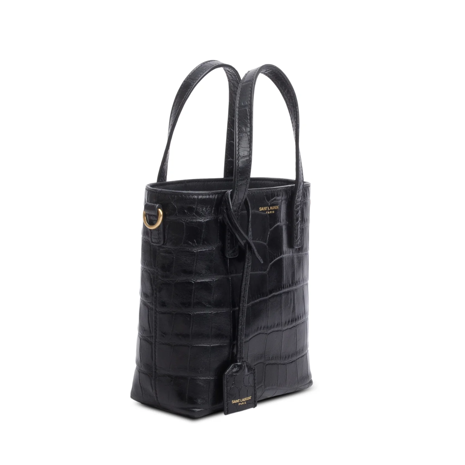 Saint Laurent 2023 Black Croc Embossed Calfskin Mini Toy Shopper Tote w/ Box, Strap & Receipt - Image 5