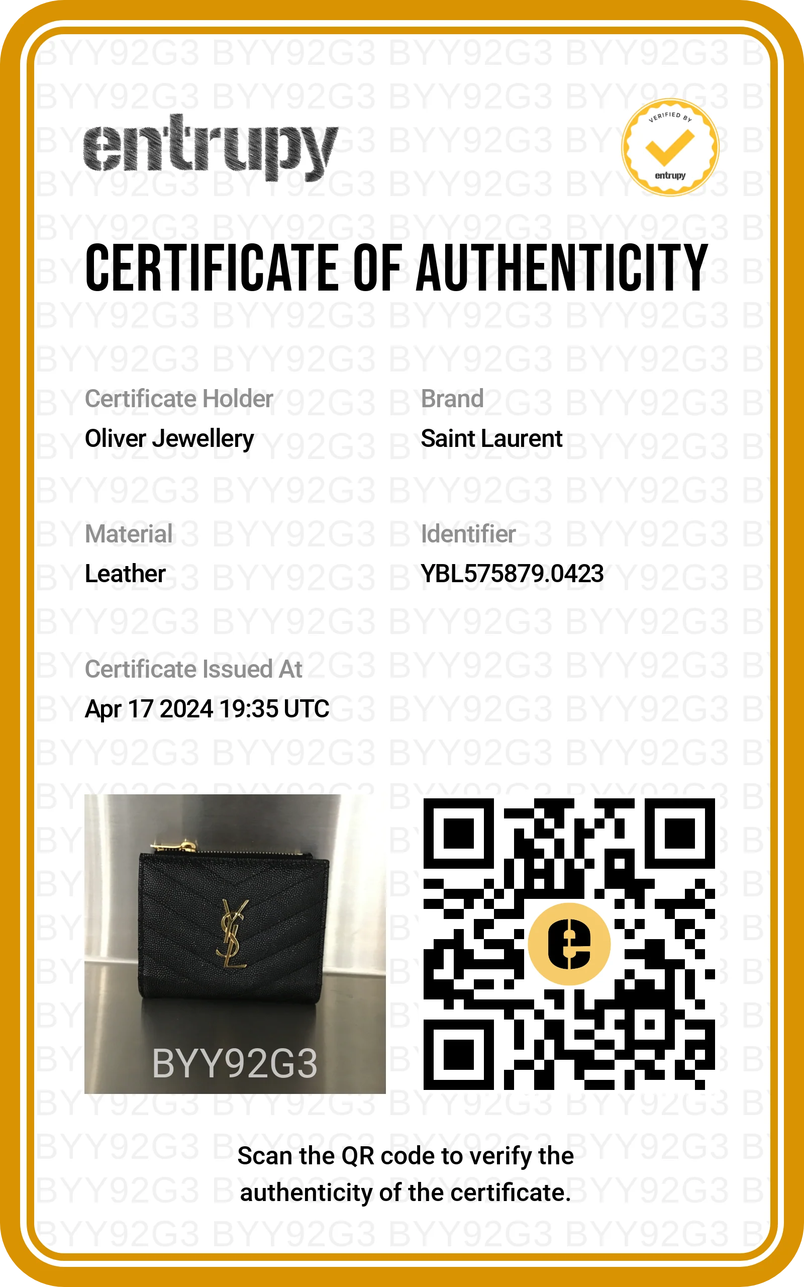 Saint Laurent 2023 Black Grain de Poudre Leather Cassandre Matelasse Bi-Fold Wallet w/ Box - Image 8