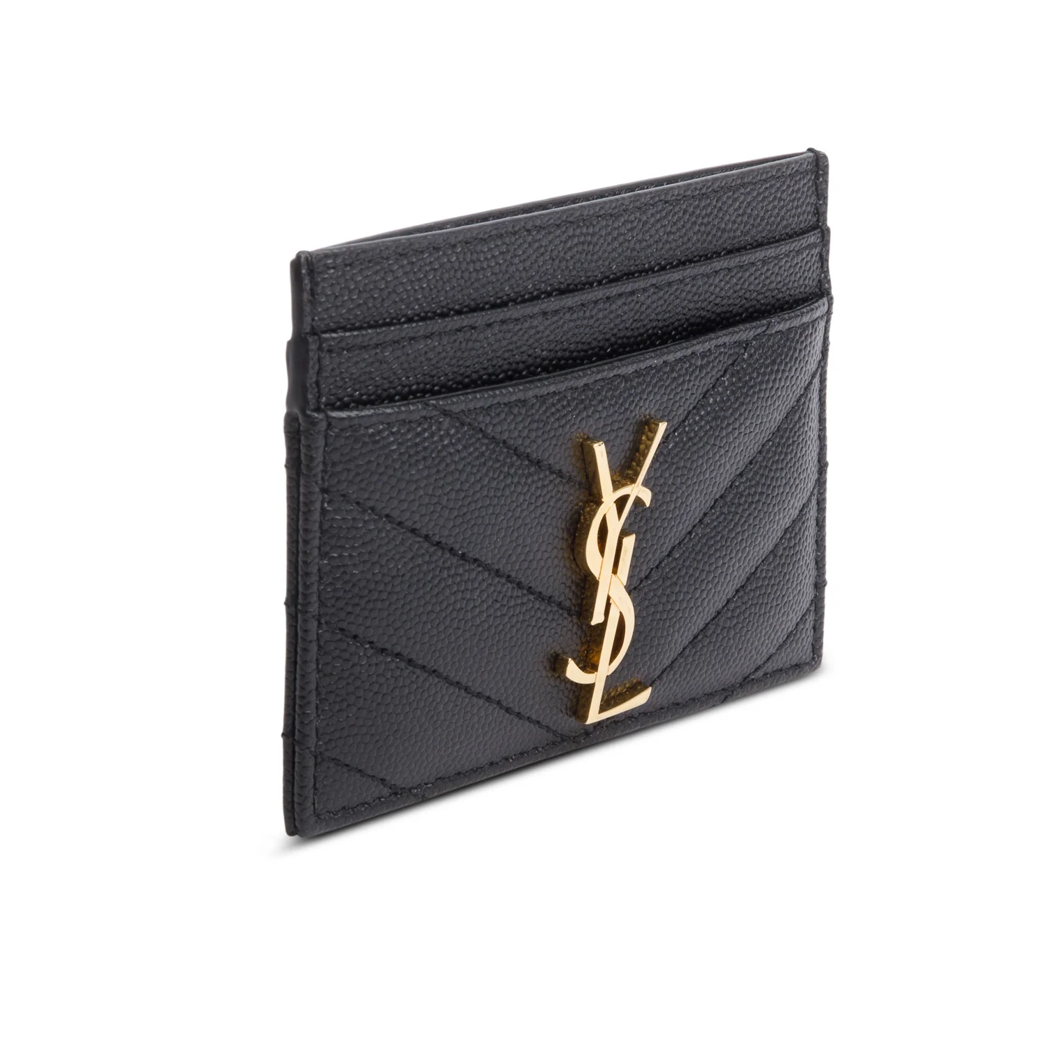 Saint Laurent 2023 Black Grain de Poudre Matelasse Chevron Leather Card Holder - Image 2